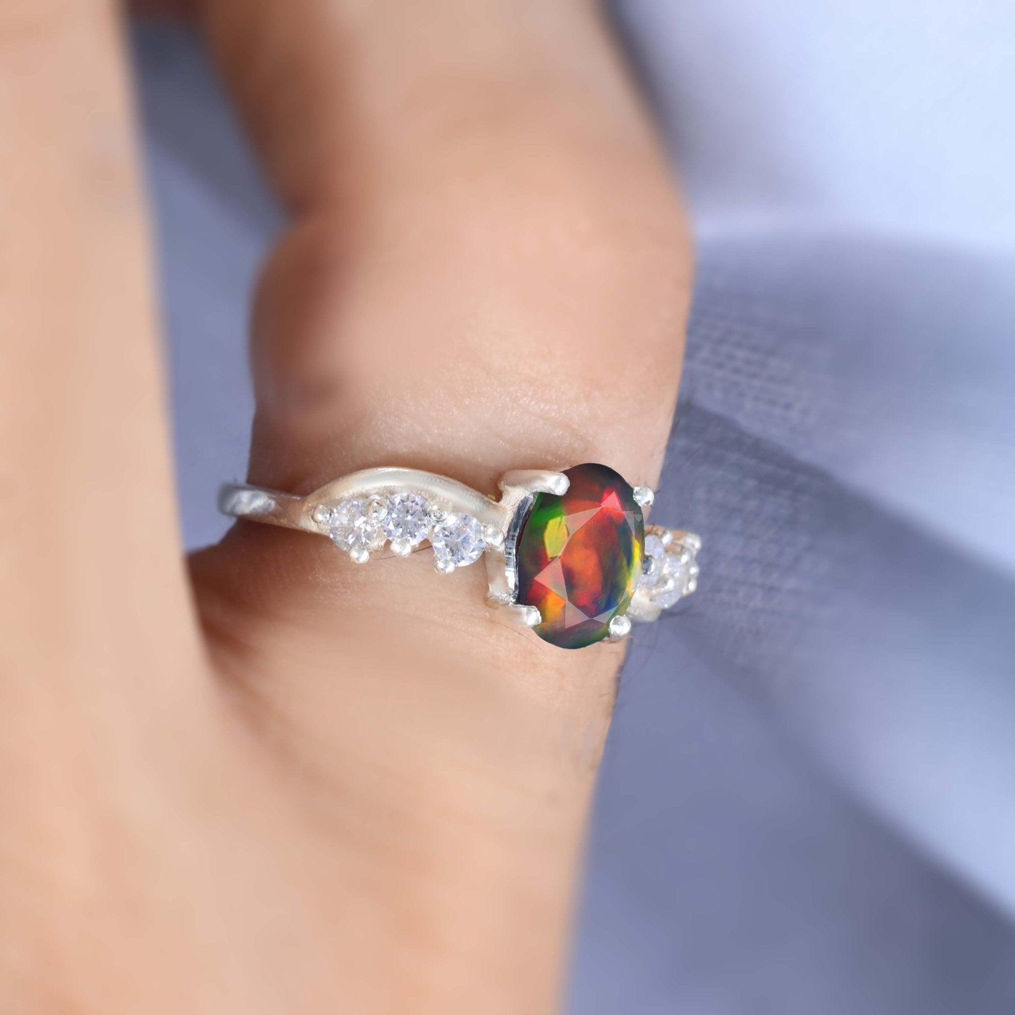 Natural Black Opal Solitaire with Accents Ring with Gold Filled & Sterling Silver - Goodstone Jewels