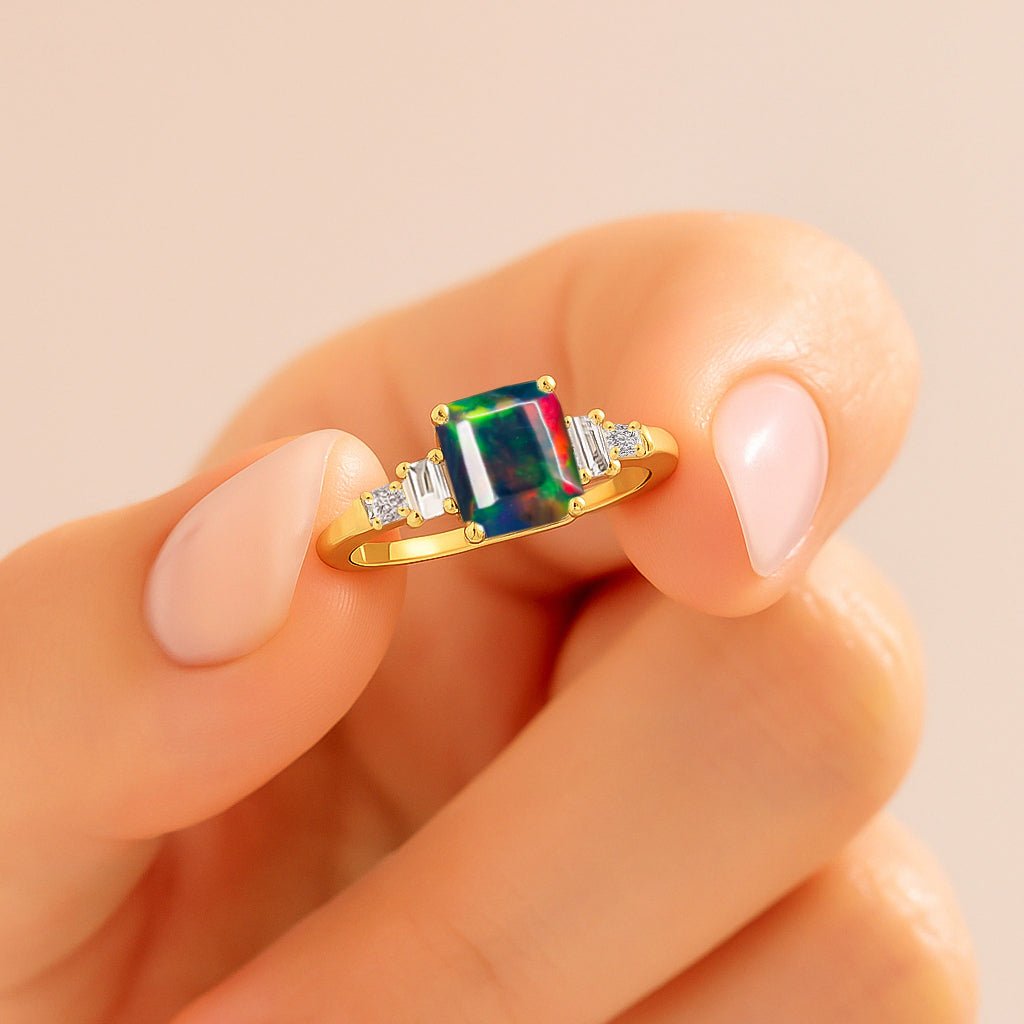 Natural Black Opal Statement Ring in Yellow Gold Filled and Sterling Silver - Goodstone Jewels