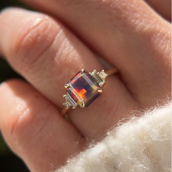 Natural Black Opal Statement Ring in Yellow Gold Filled and Sterling Silver - Goodstone Jewels