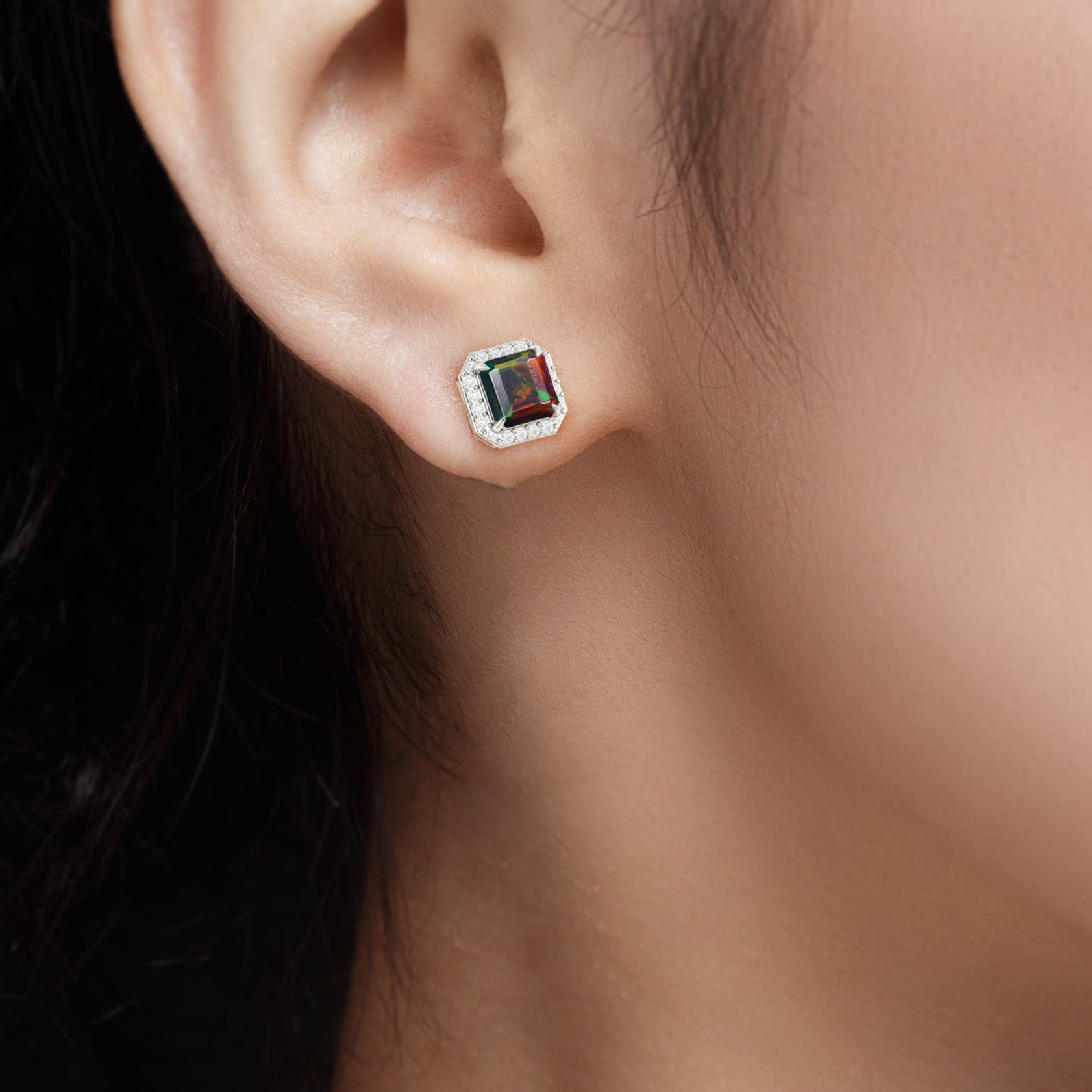 Natural Black Opal Stud Earrings Push Back - Goodstone Jewels
