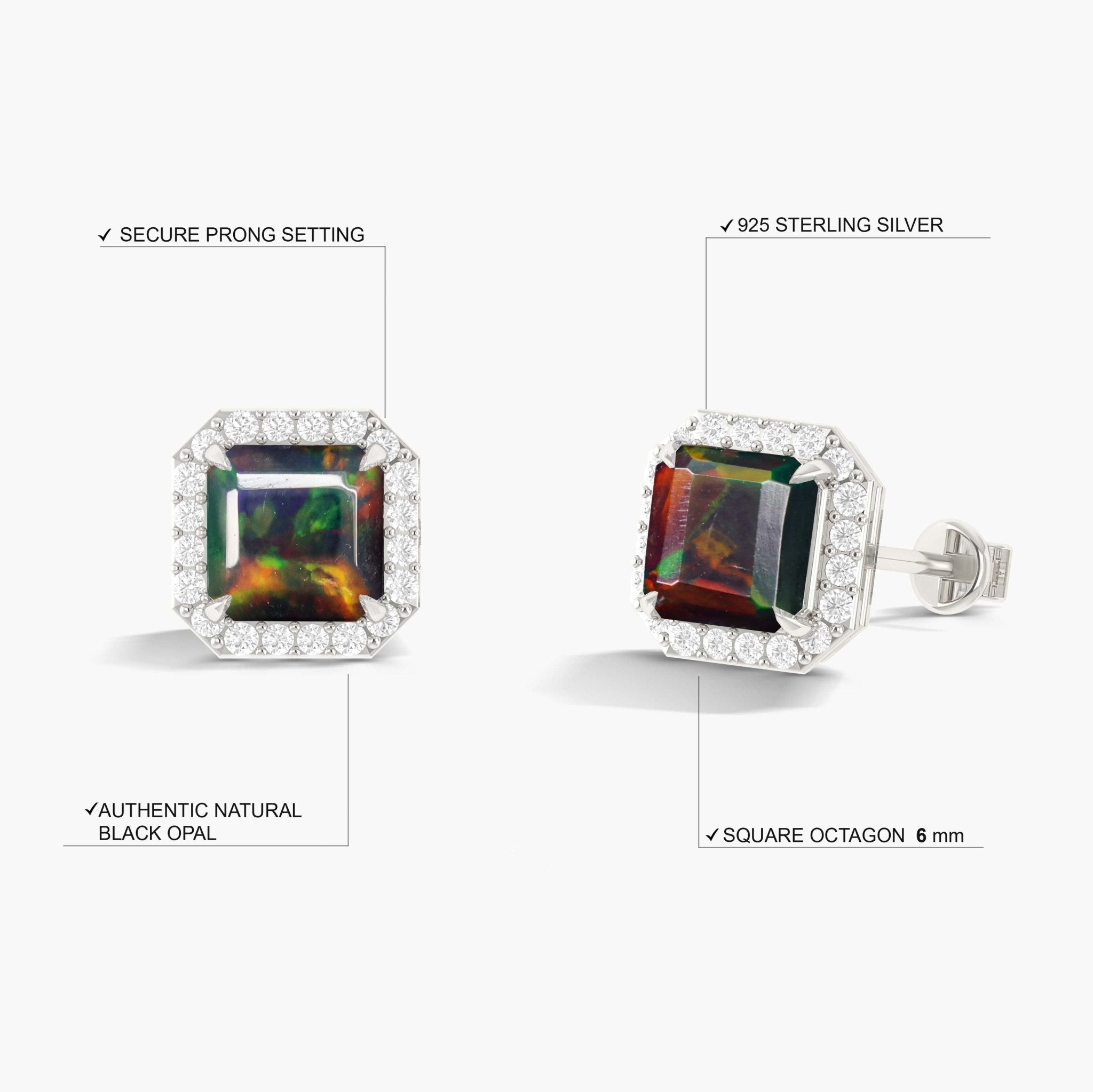 Natural Black Opal Stud Earrings Push Back - Goodstone Jewels