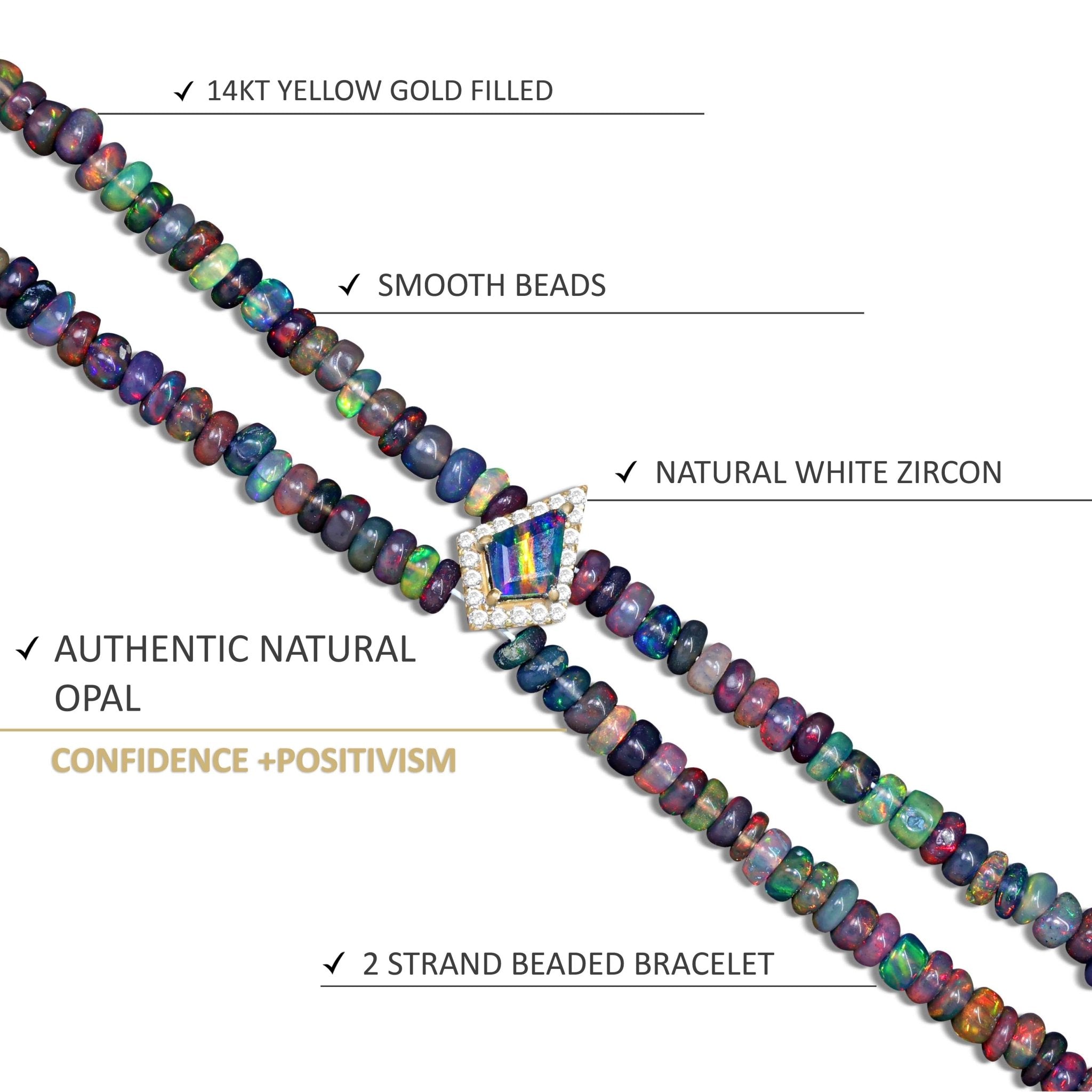 Natural Black Opal Two - Strand Kite Charm Beaded Bracelet - Goodstone Jewels