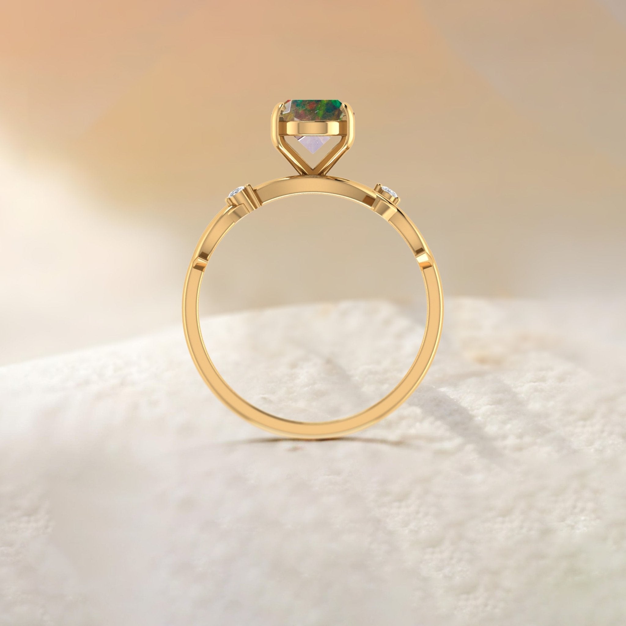 Natural Black Opal with Side Stone Crossover Solitaire Ring - Goodstone Jewels