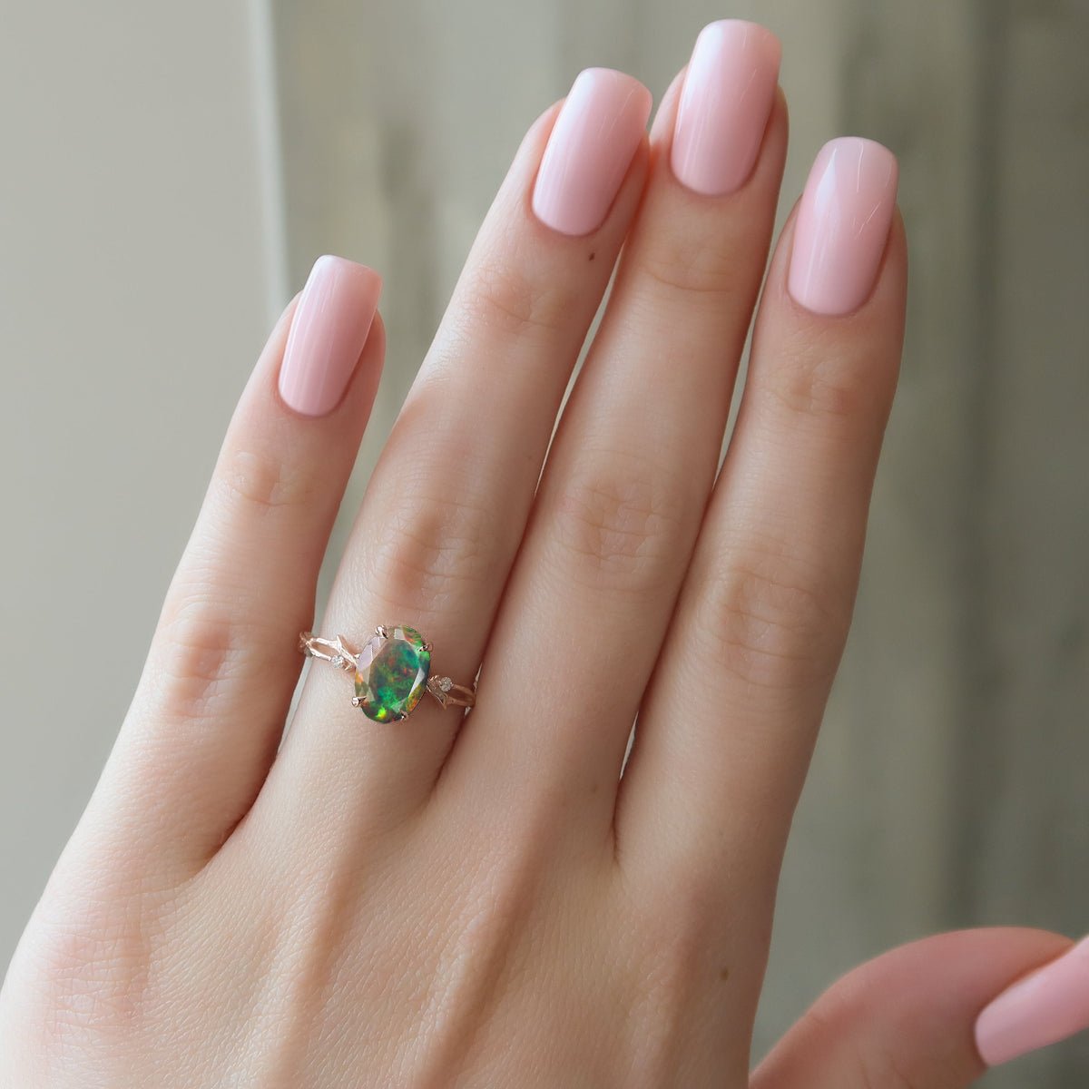 Natural Black Opal with Side Stone Crossover Solitaire Ring - Goodstone Jewels