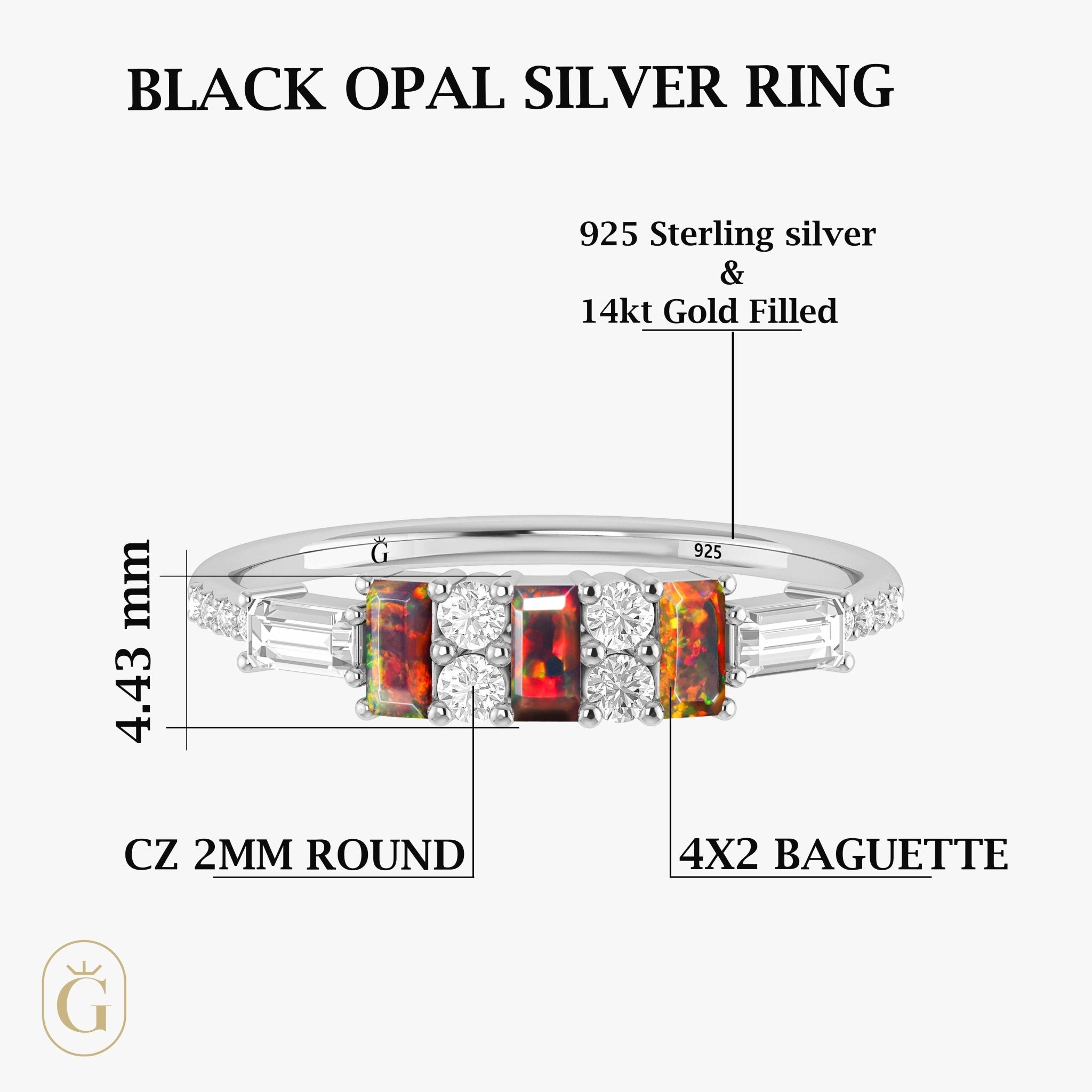 Natural Black Opal with White Zircon Three Stone Statement Ring - Goodstone Jewels