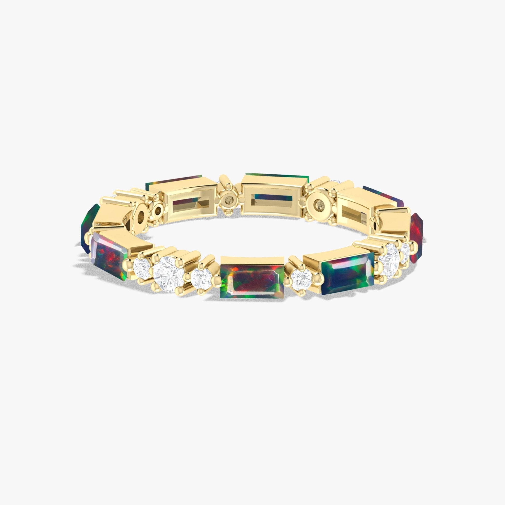 Natural Black Opal with Zircon Full Eternity Wedding Band Ring - Goodstone Jewels