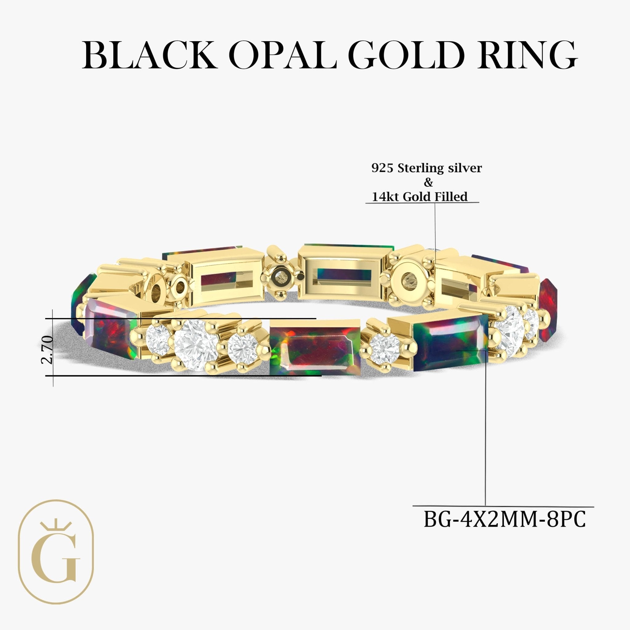 Natural Black Opal with Zircon Full Eternity Wedding Band Ring - Goodstone Jewels