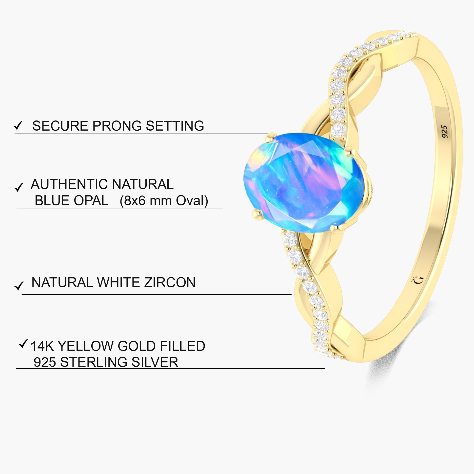 Natural Blue fire dainty oval Ethiopian opal Handcrafted ring - Goodstone Jewels