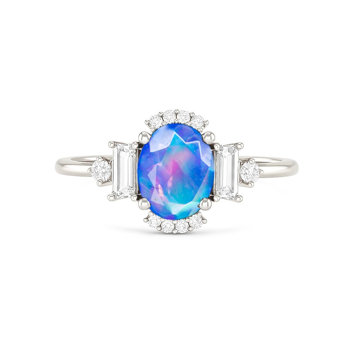 Natural Blue Fire Opal Halo Wedding Ring - Goodstone Jewels