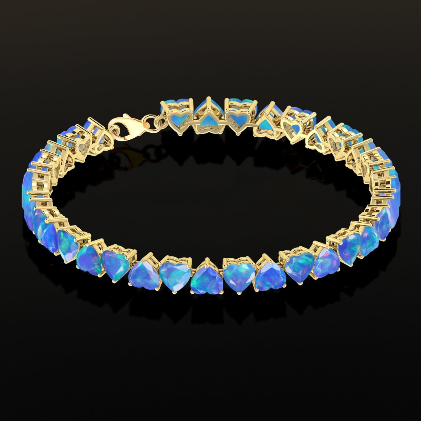 Natural Blue Fire Opal Heart Gemstone Tennis Bracelet - Goodstone Jewels