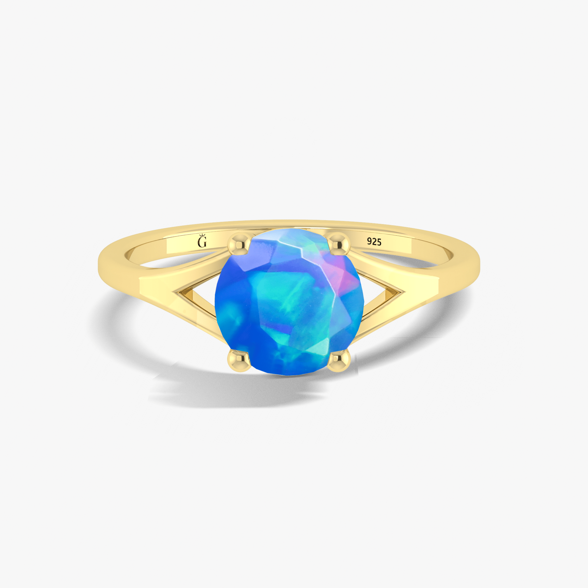Natural Blue Opal 1.6 Carat Round Shape Solitaire Wedding Ring - Goodstone Jewels