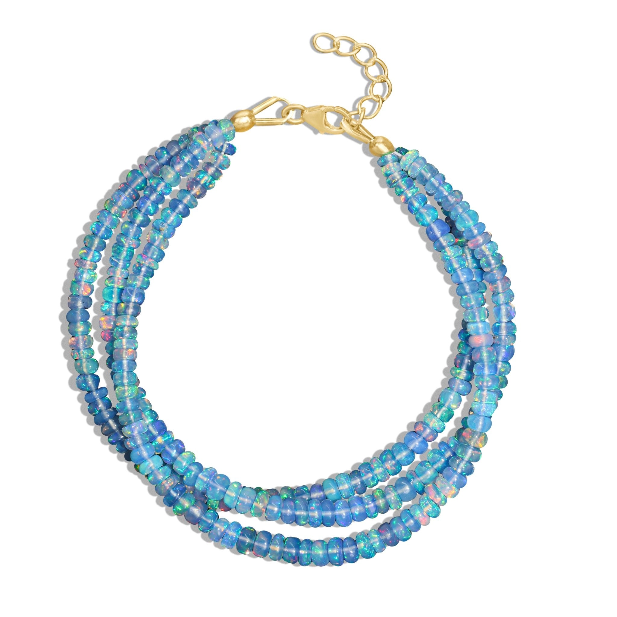 Natural Blue Opal 3 Strand Plain Beaded Bracelet - Goodstone Jewels
