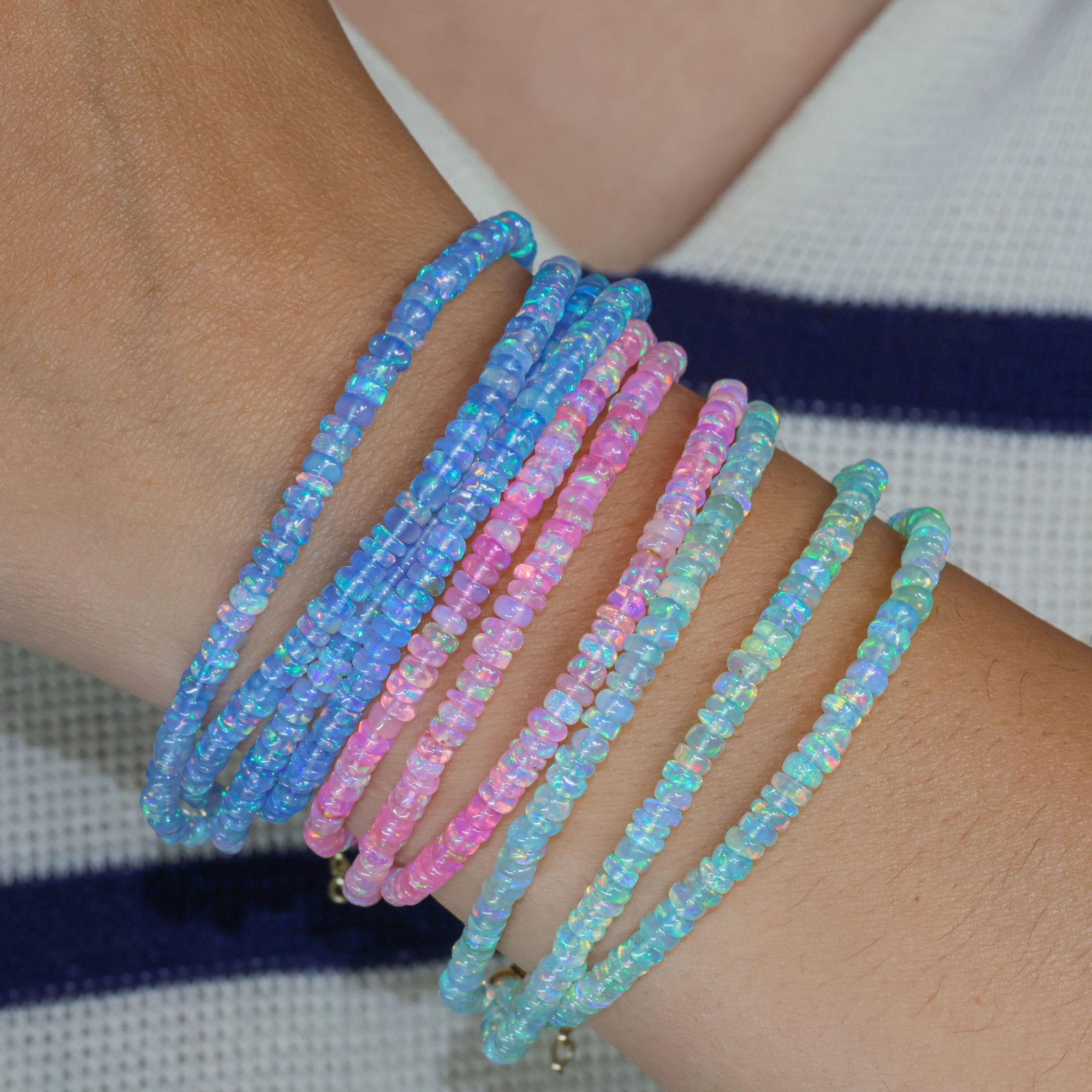 Natural Blue Opal 3 Strand Plain Beaded Bracelet - Goodstone Jewels