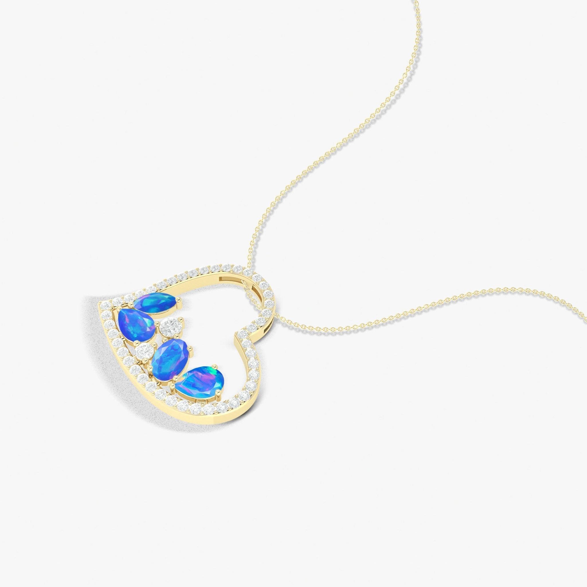 Natural Blue Opal 4 Stone Heart Chain Pendant Necklace - Goodstone Jewels
