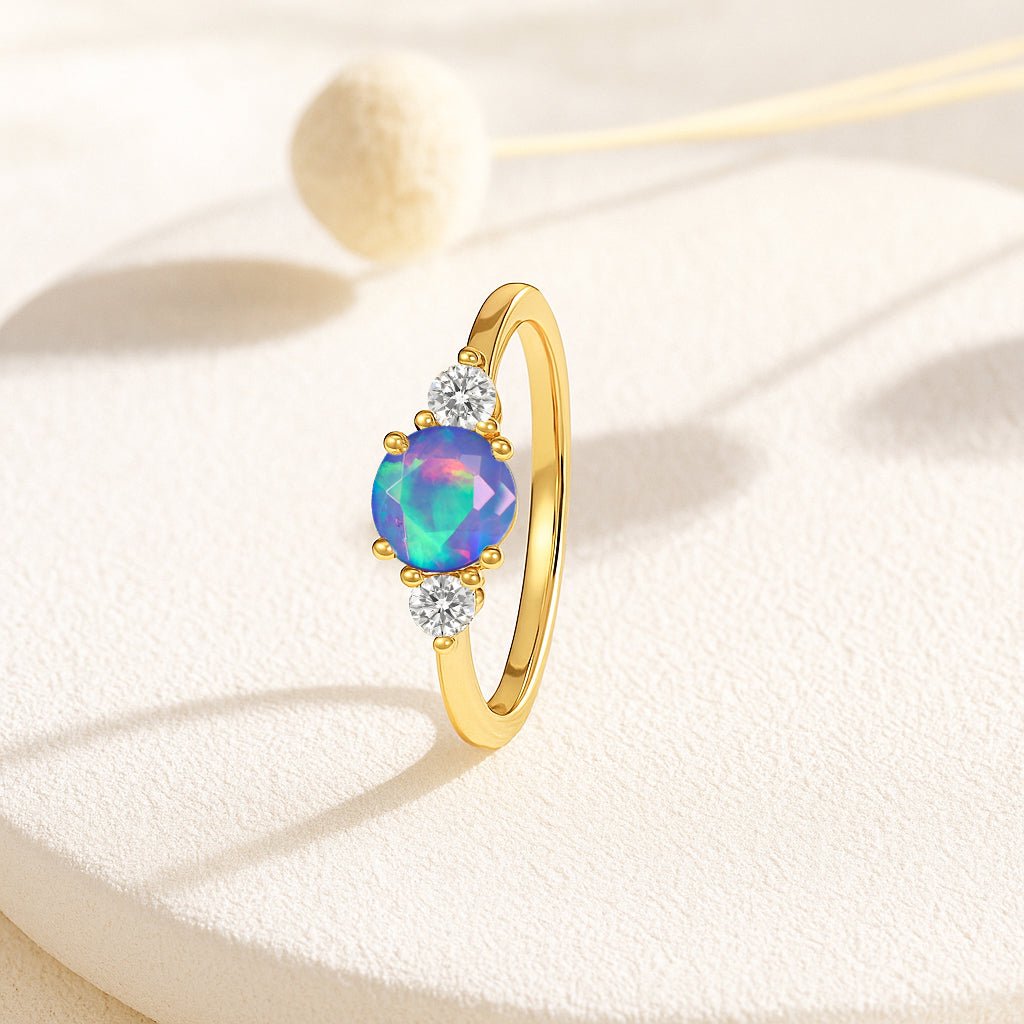 Natural Blue Opal and Cubic Zircon Birthstone Trilogy Ring - Goodstone Jewels
