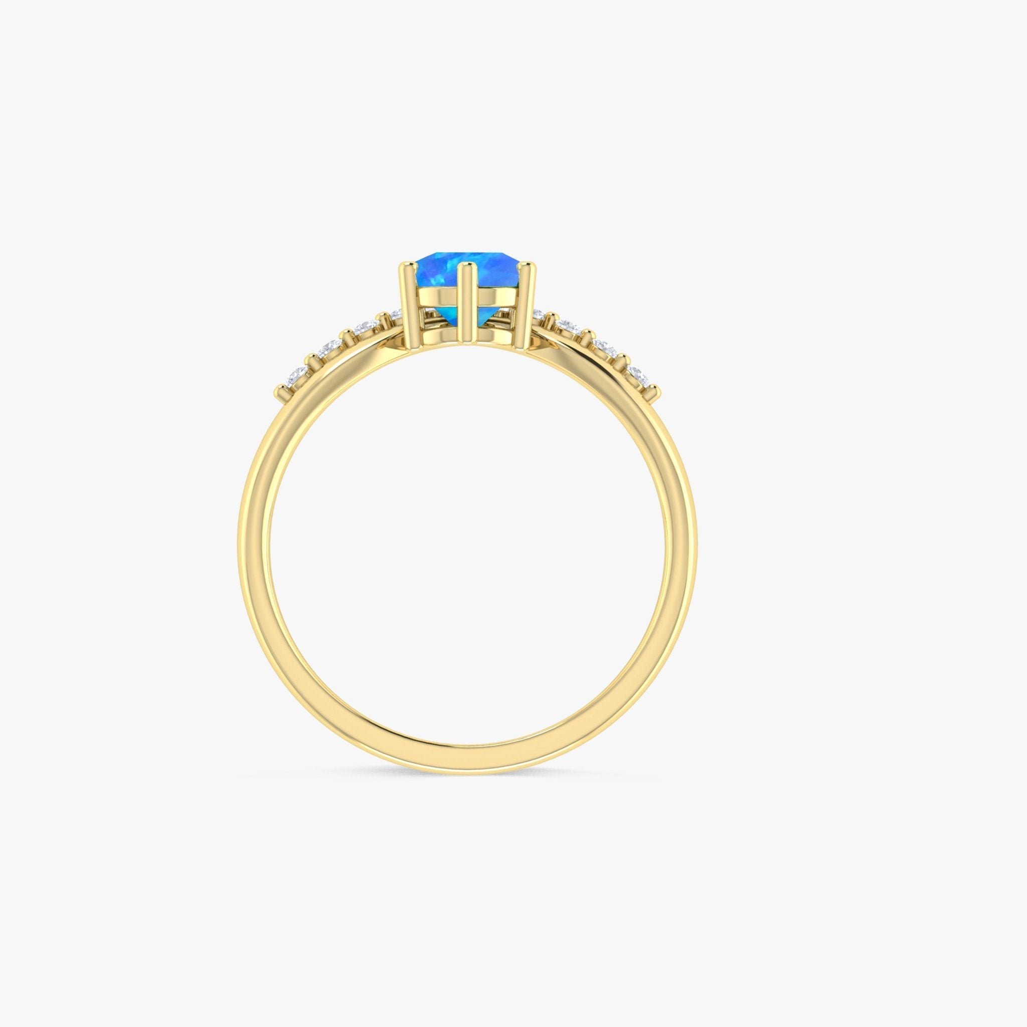 Natural Blue Opal and White Zircon Sparkling Wishbone Ring - Goodstone Jewels