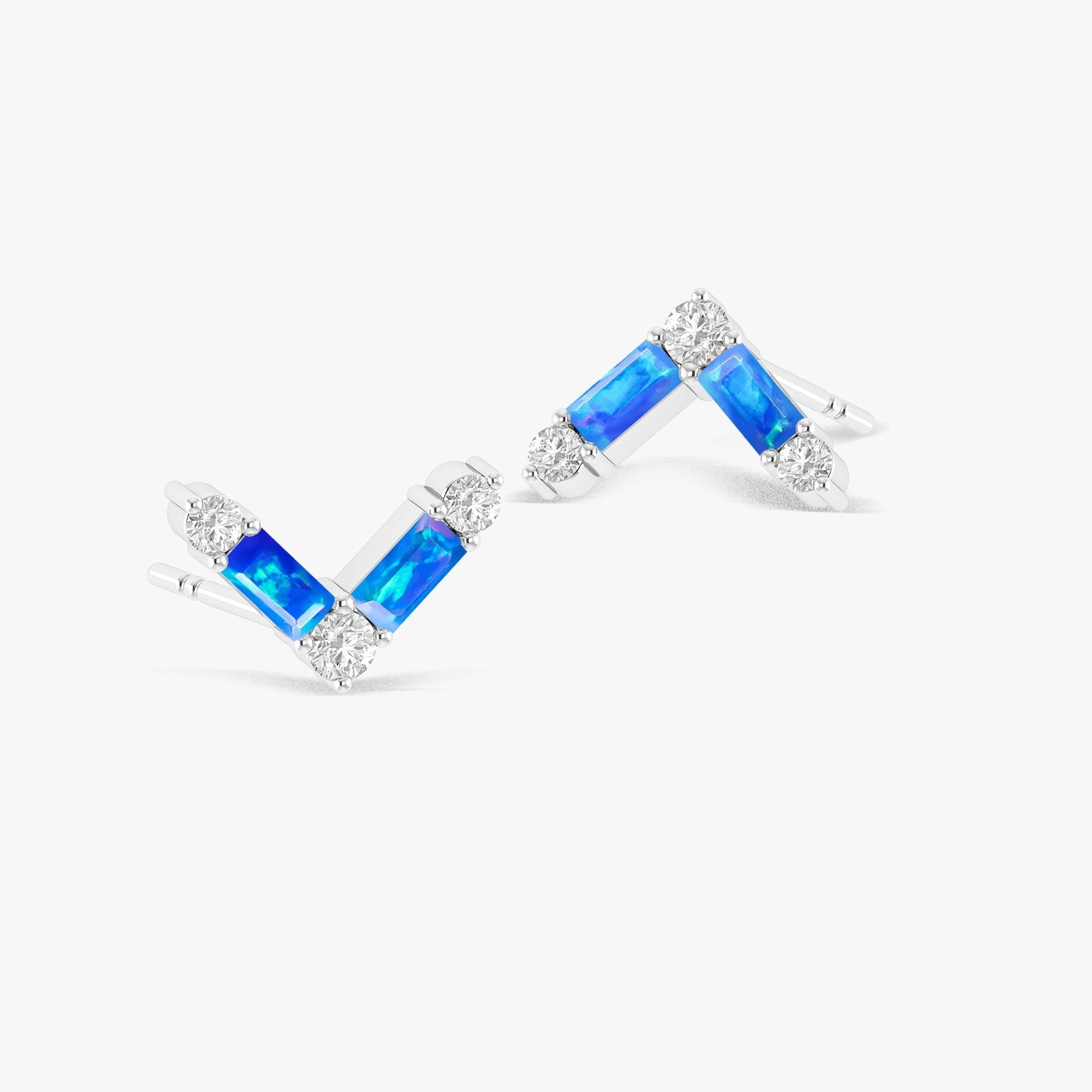 Natural Blue Opal AV Style Stud Earrings - Goodstone Jewels