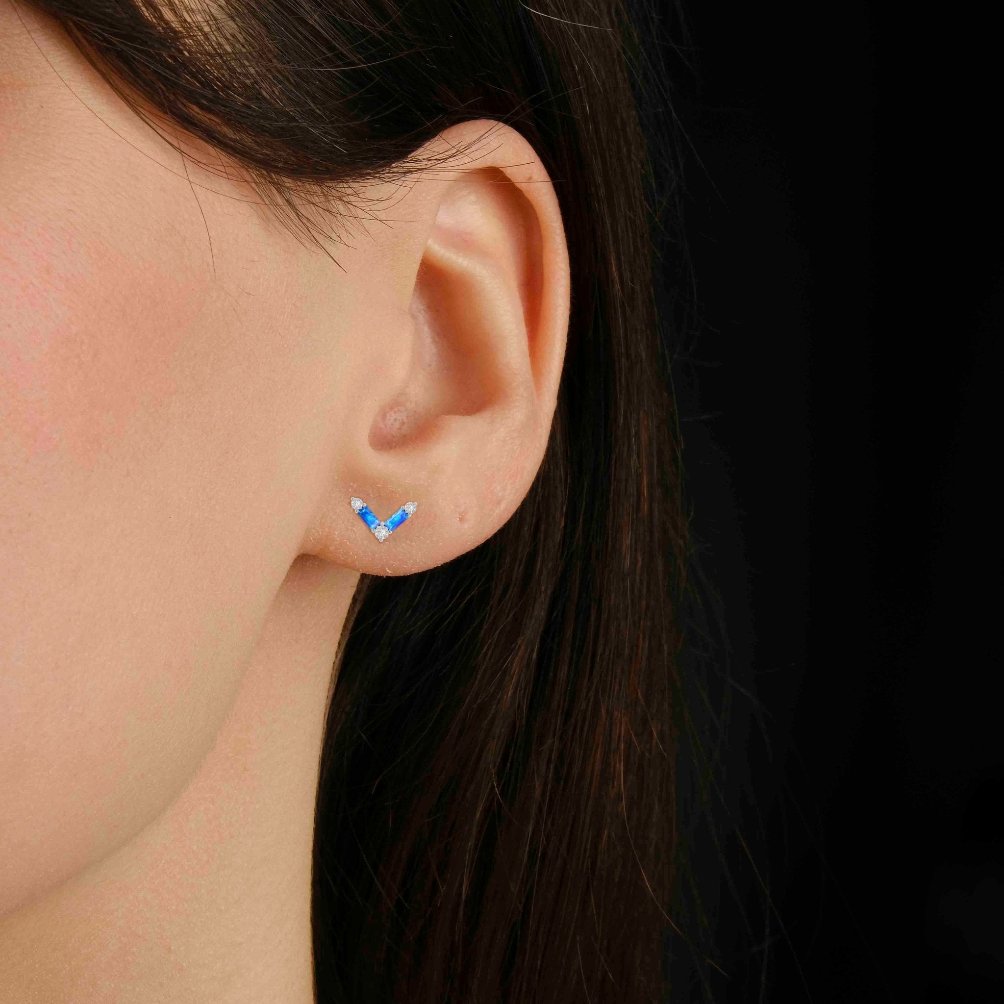 Natural Blue Opal AV Style Stud Earrings - Goodstone Jewels
