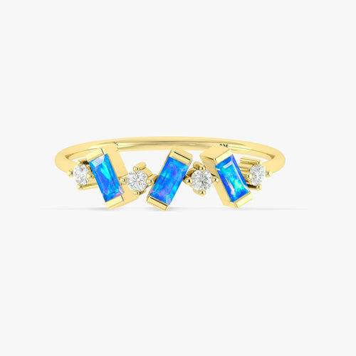 Exquisite Blue Opal Three Stone Designer Ring
