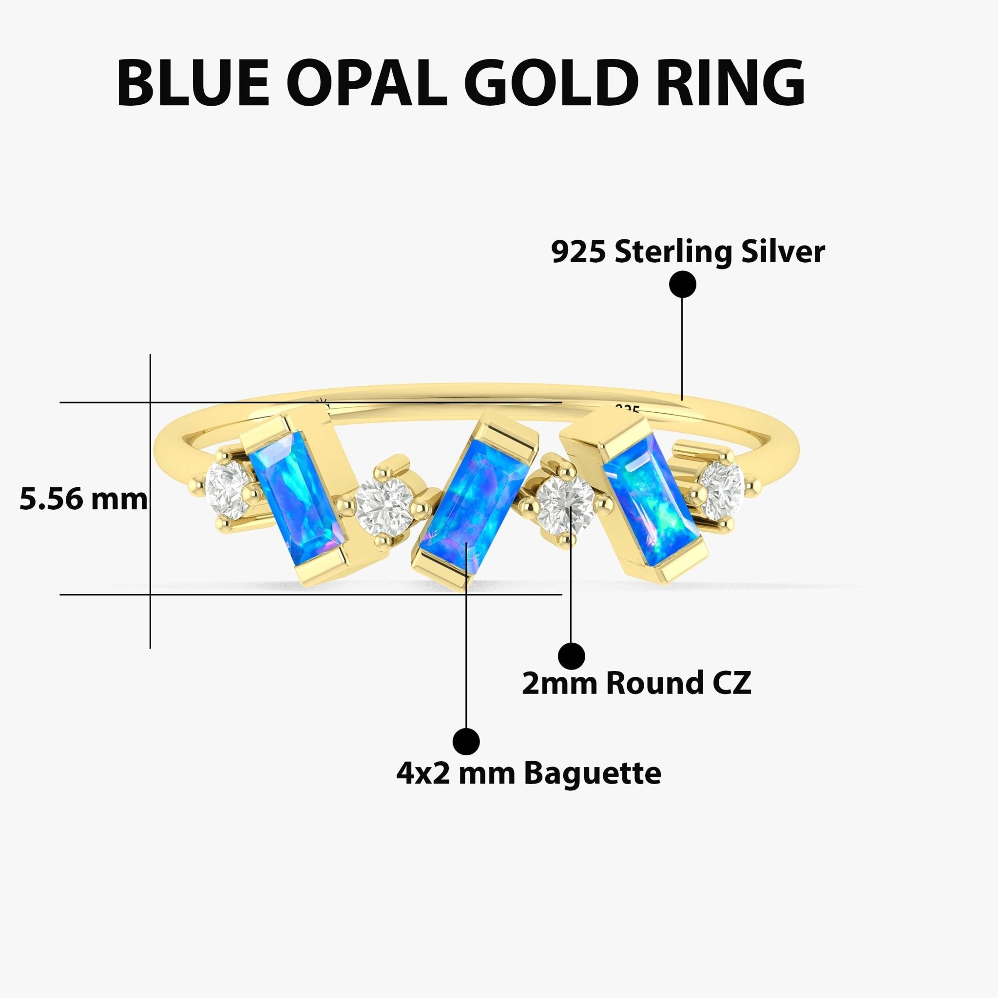 Natural Blue Opal Baguette Shape Designer Three Stone Ring - Goodstone Jewels