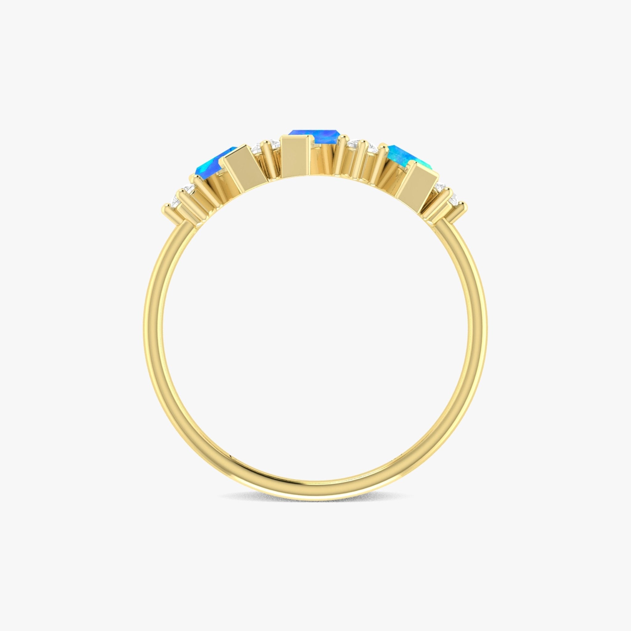 Natural Blue Opal Baguette Shape Designer Three Stone Ring - Goodstone Jewels