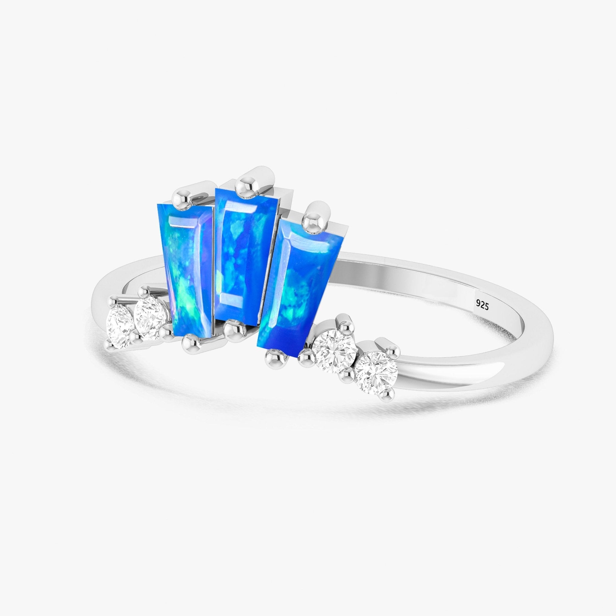 Natural Blue Opal Baguette Stone Wishbone Crown Style Ring - Goodstone Jewels