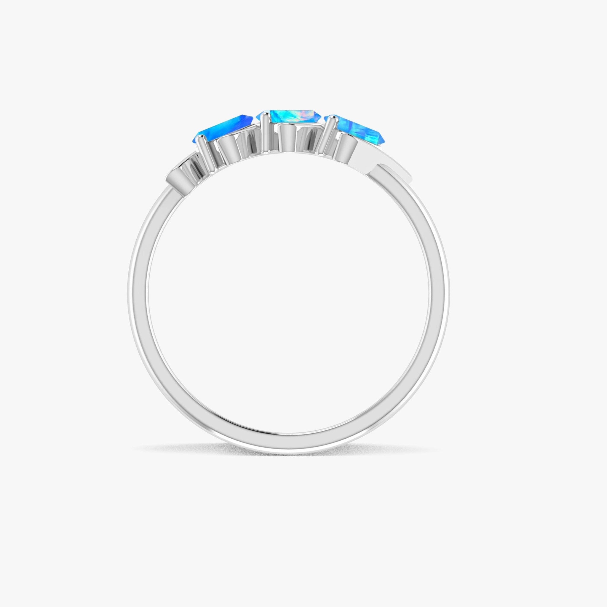 Natural Blue Opal Baguette Style Three Stone Ring in Gold Filled & Sterling Silver - Goodstone Jewels