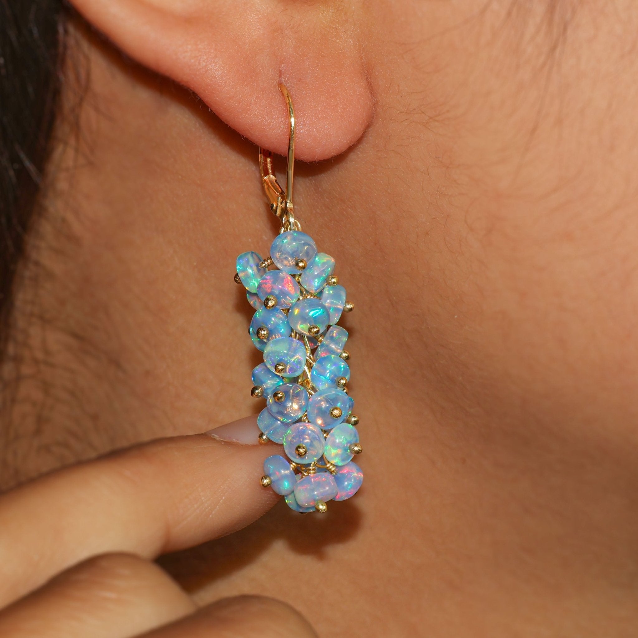 Natural Blue Opal Beaded Cluster Dangle Earrings - Goodstone Jewels