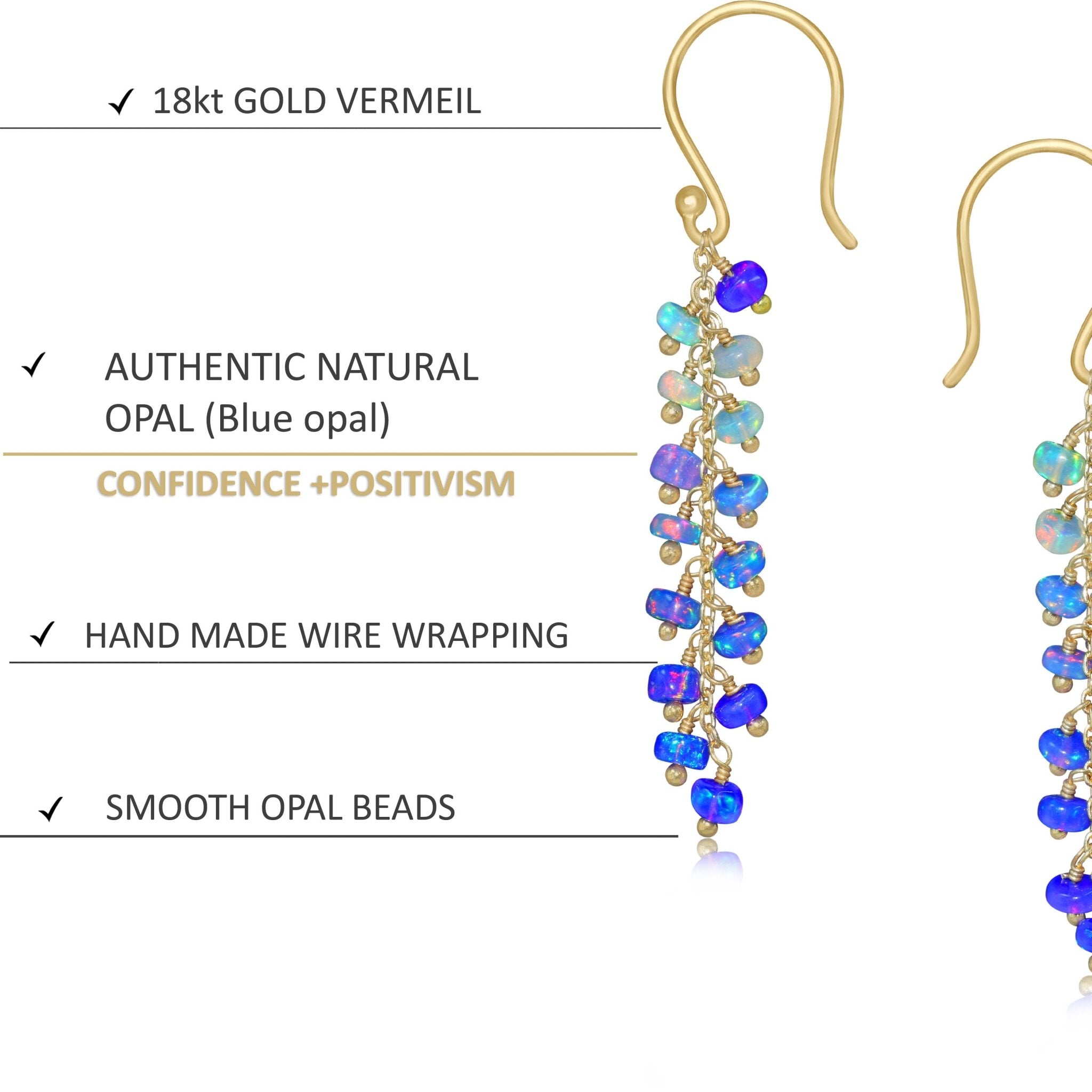 Natural Blue Opal Beaded Long Cluster Dangle Earrings - Goodstone Jewels