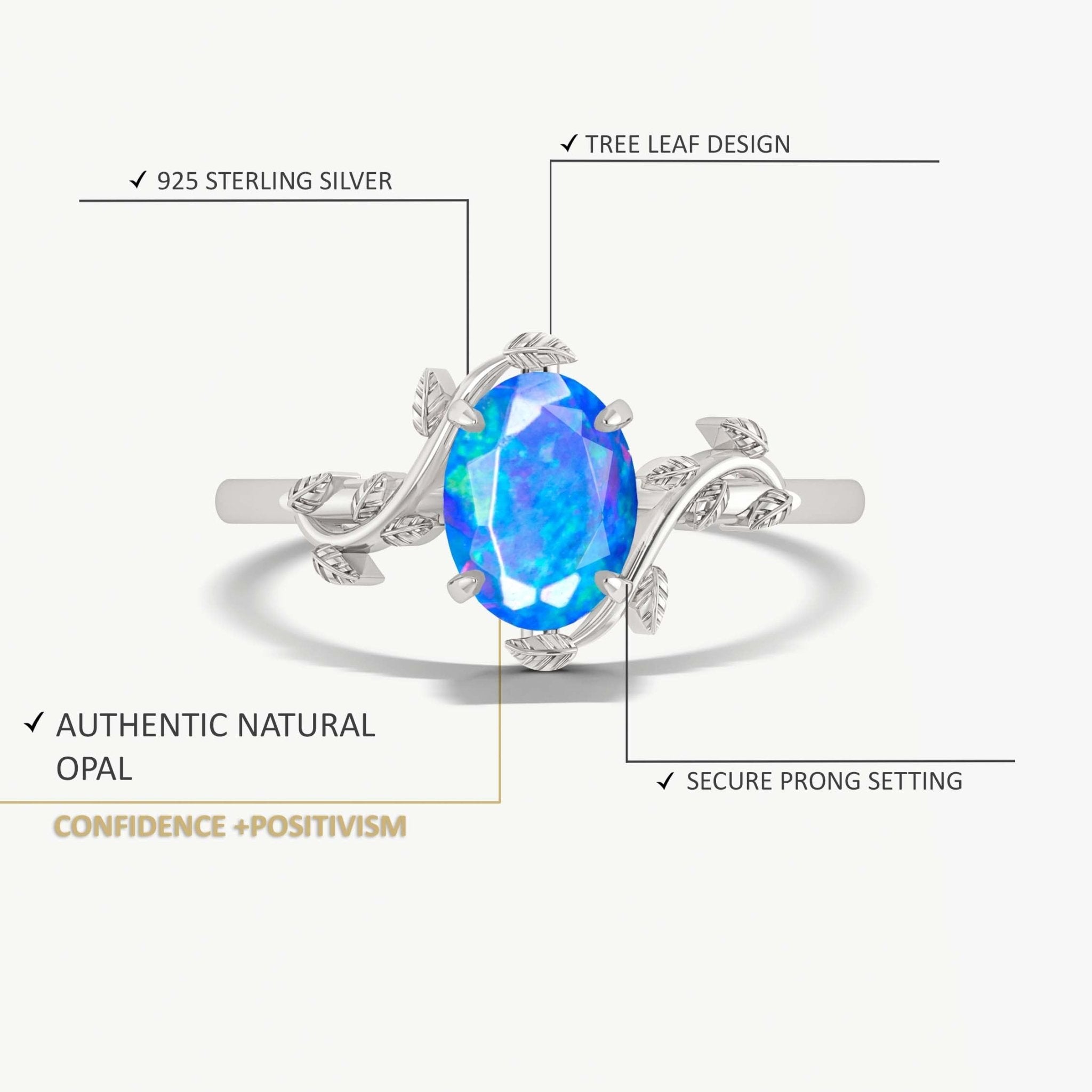 Natural Blue Opal Bypass Leaf Style Ring - Goodstone Jewels