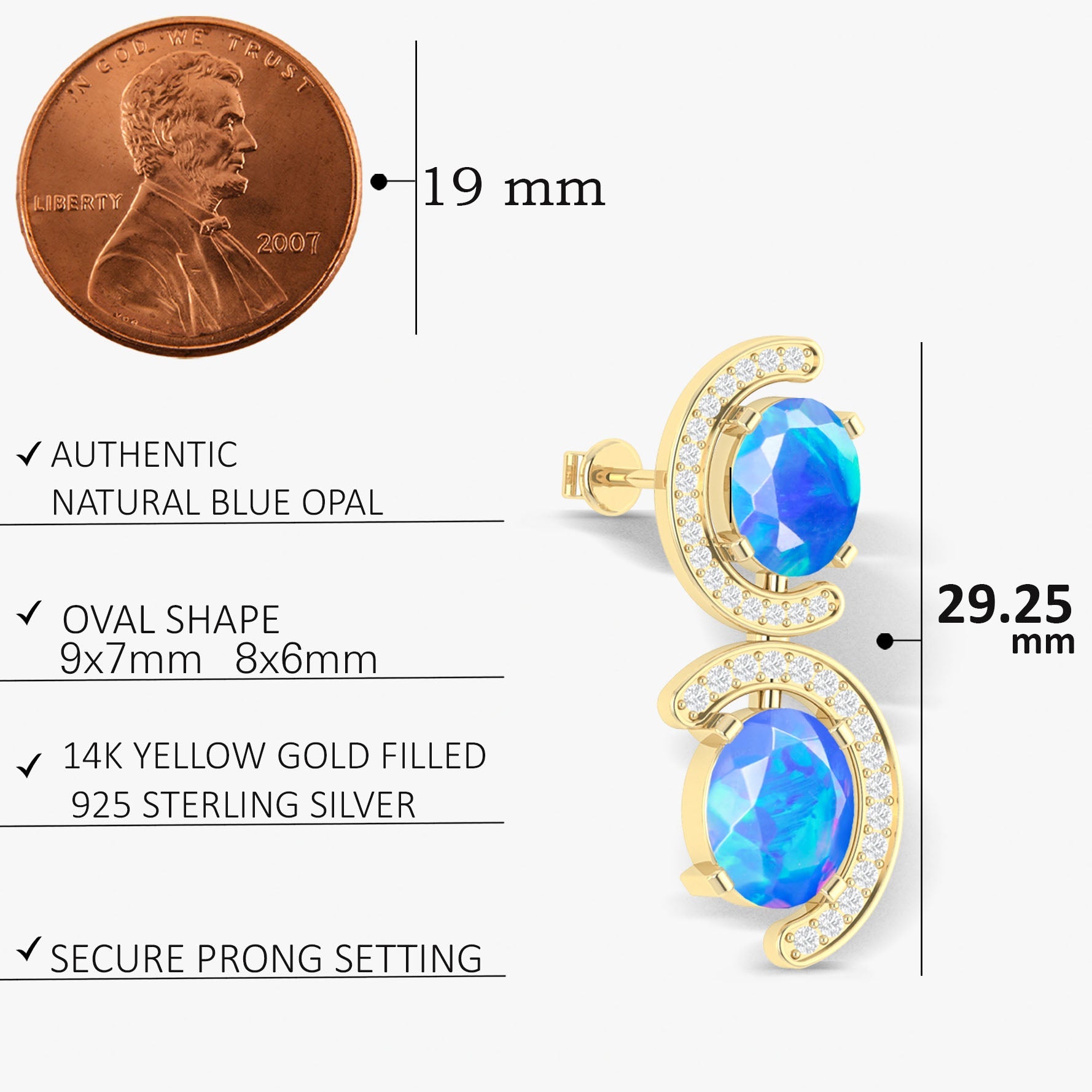 Natural Blue Opal 'C' Shape Stud Earrings - Goodstone Jewels
