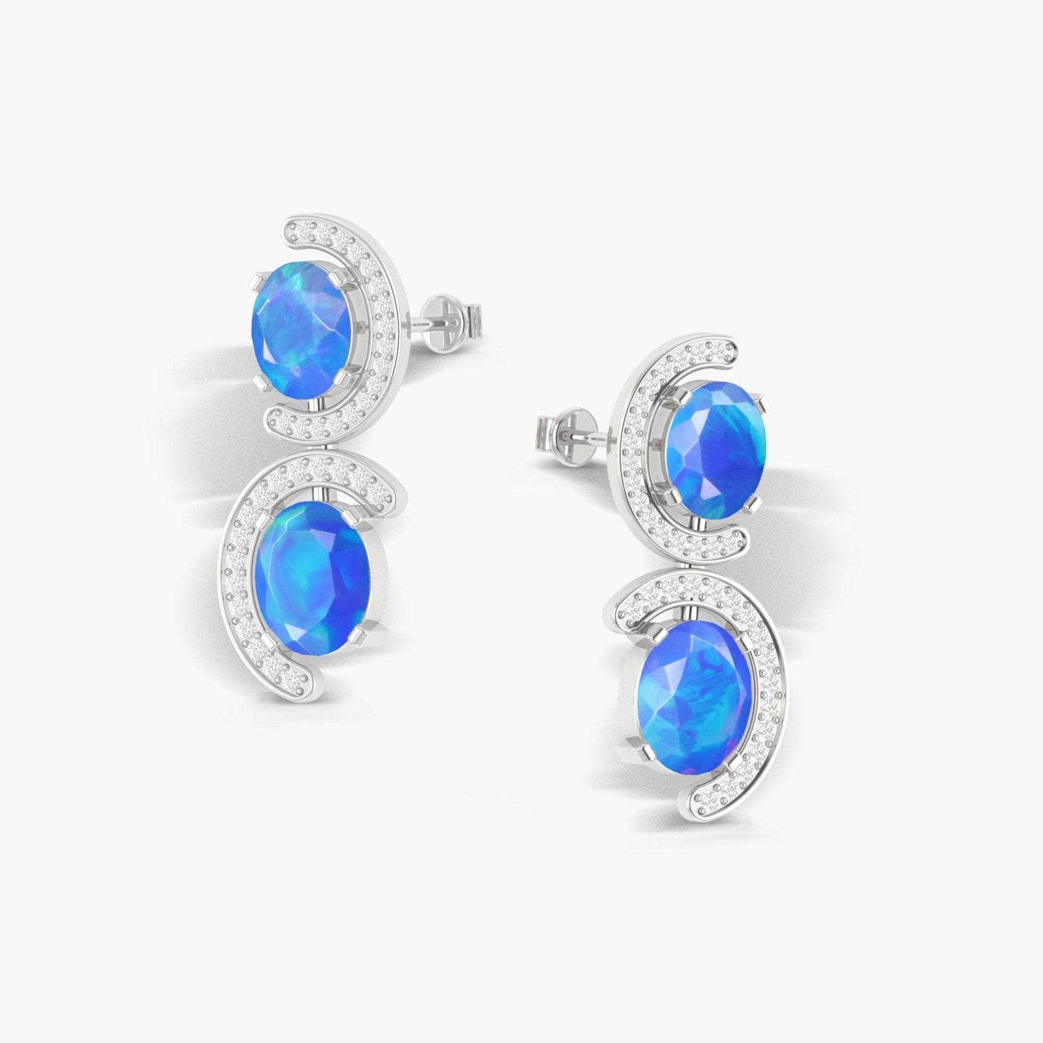 Natural Blue Opal 'C' Shape Stud Earrings - Goodstone Jewels