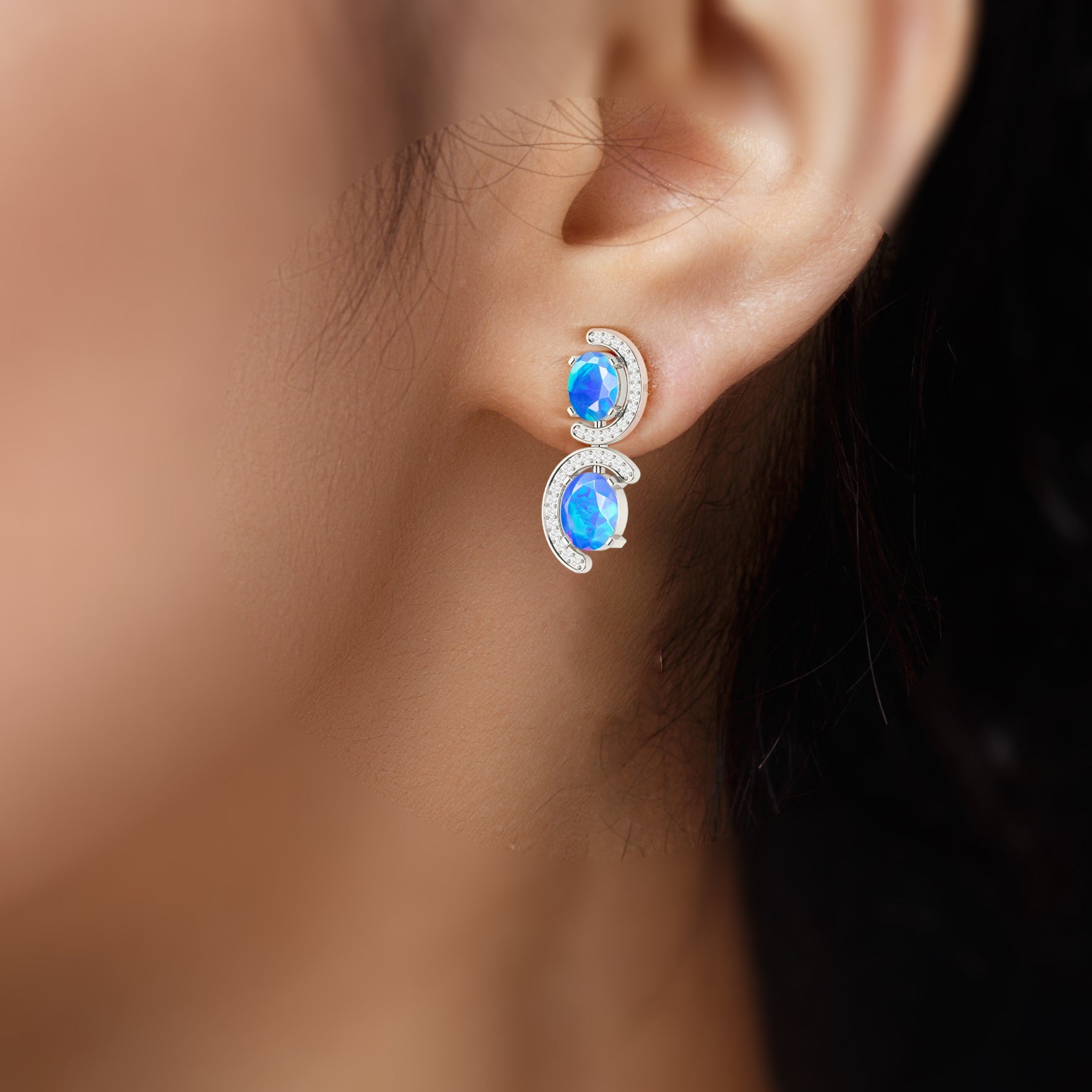 Natural Blue Opal 'C' Shape Stud Earrings - Goodstone Jewels