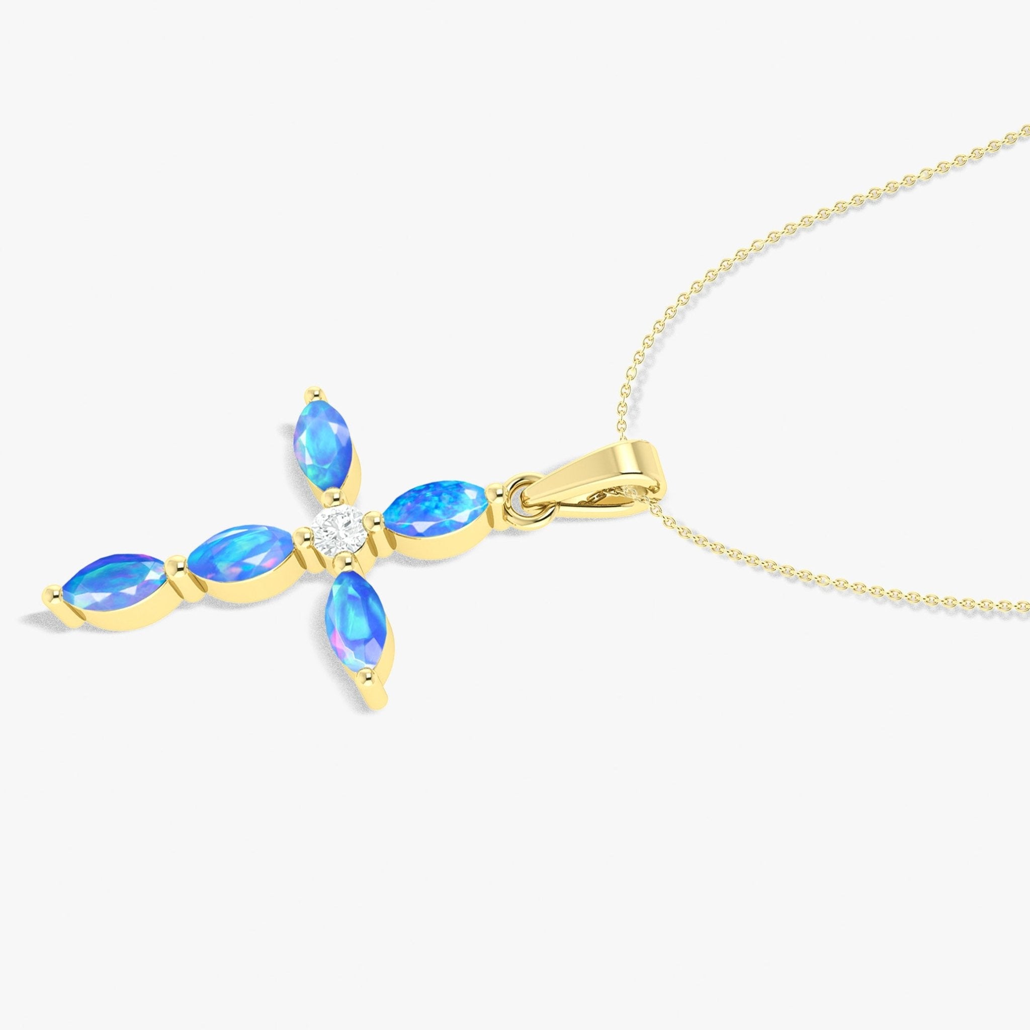 Natural Blue Opal Cross Charm Pendant Necklace - Goodstone Jewels