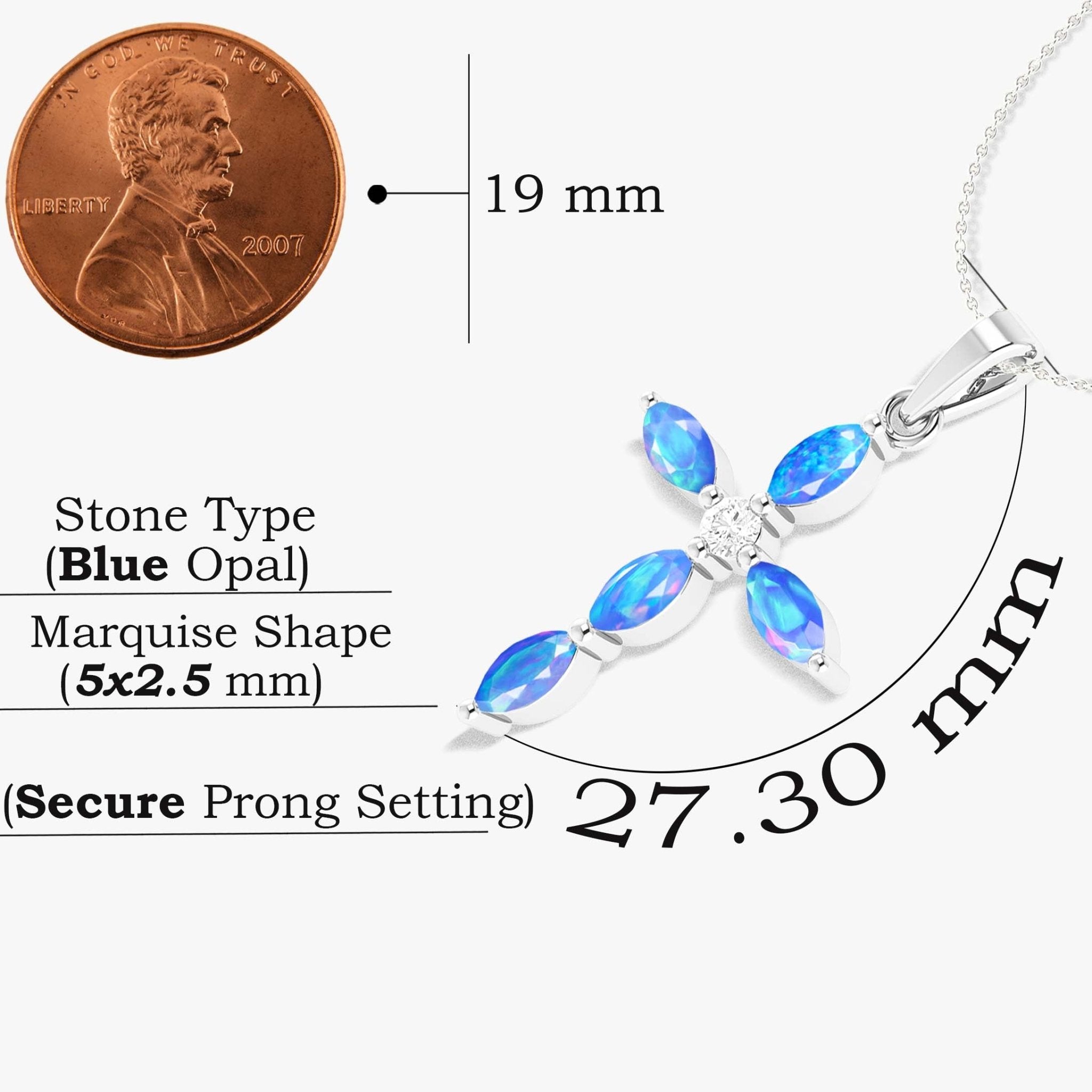 Natural Blue Opal Cross Charm Pendant Necklace - Goodstone Jewels