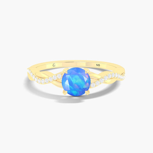 Blue Opal Crossover Ring for Women's Birthstone Jewelry