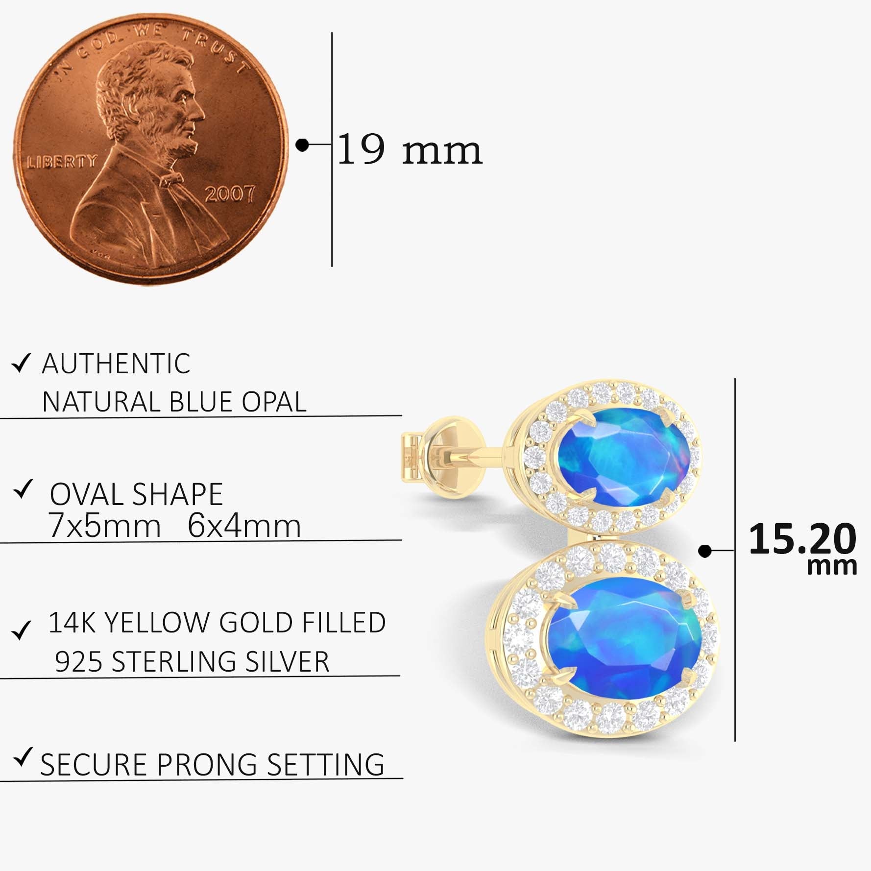 Natural Blue Opal Dual Stone Halo Stud Earrings - Goodstone Jewels