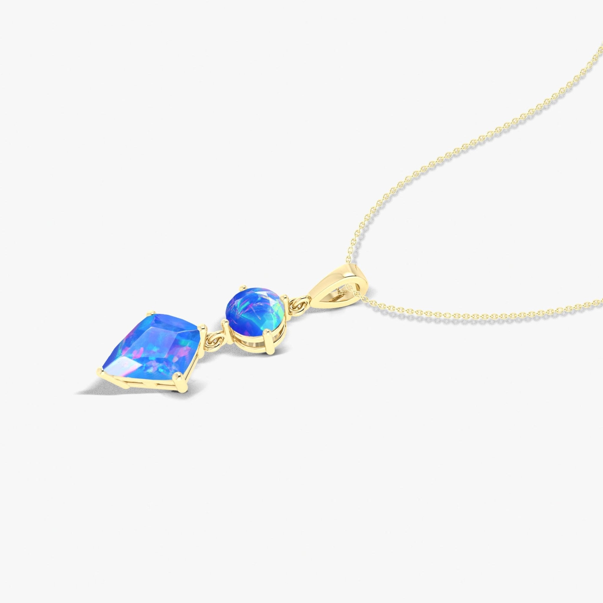 Natural Blue Opal Dual Stone Long Chain Pendant Necklace - Goodstone Jewels