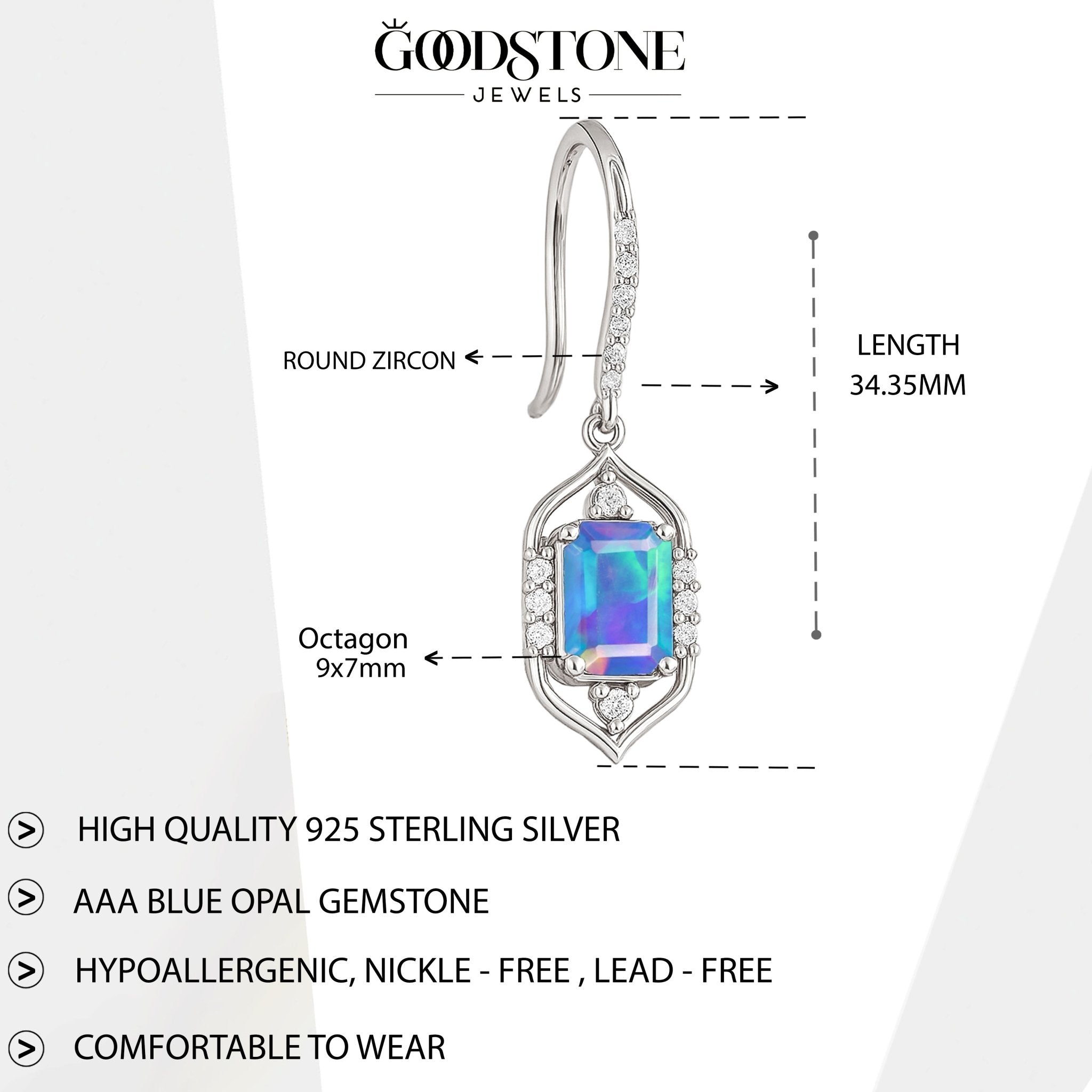 Detailed view of handmade blue opal gemstone earrings – Goodstone Jewels USA
