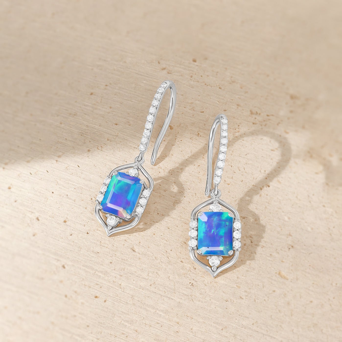 Natural Blue Opal Gemstone Drop and Dangle Earrings - Goodstone Jewels