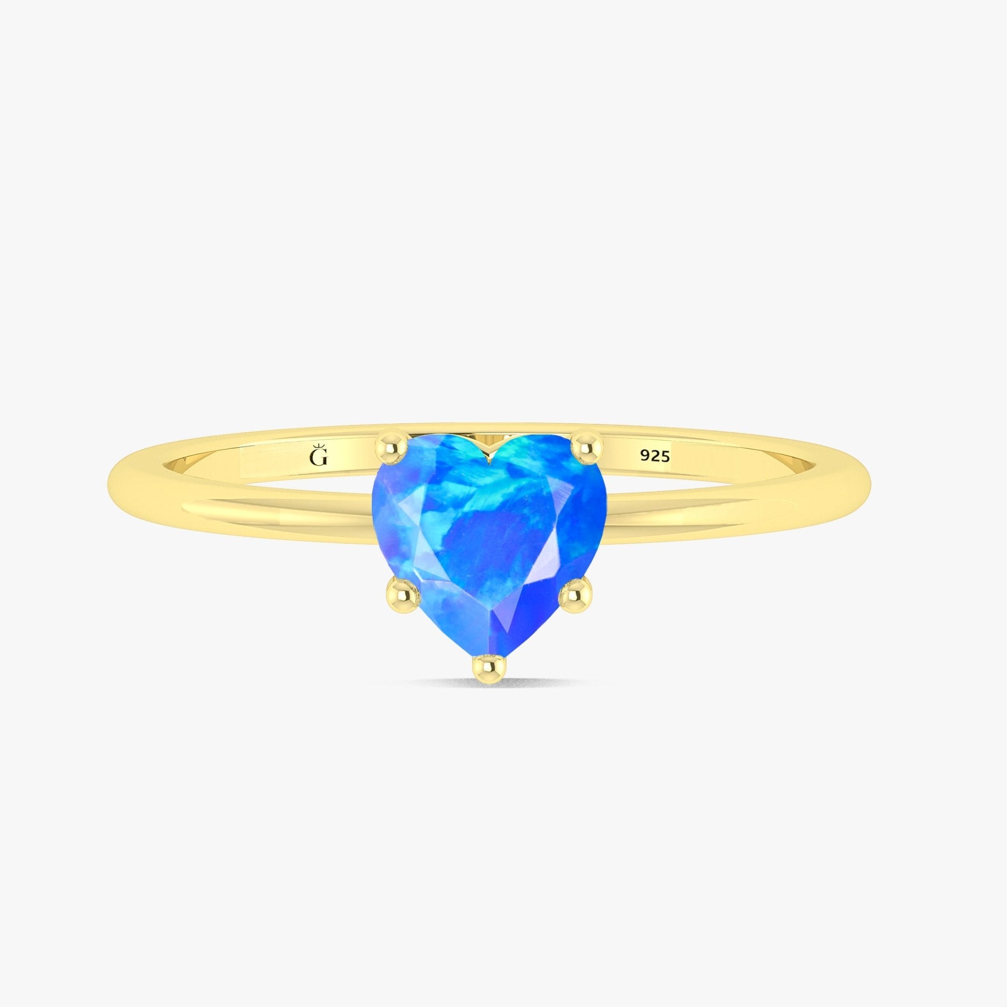 Natural Blue Opal Gemstone Heart Ring in Yellow Gold Filled & 925 Silver - Goodstone Jewels