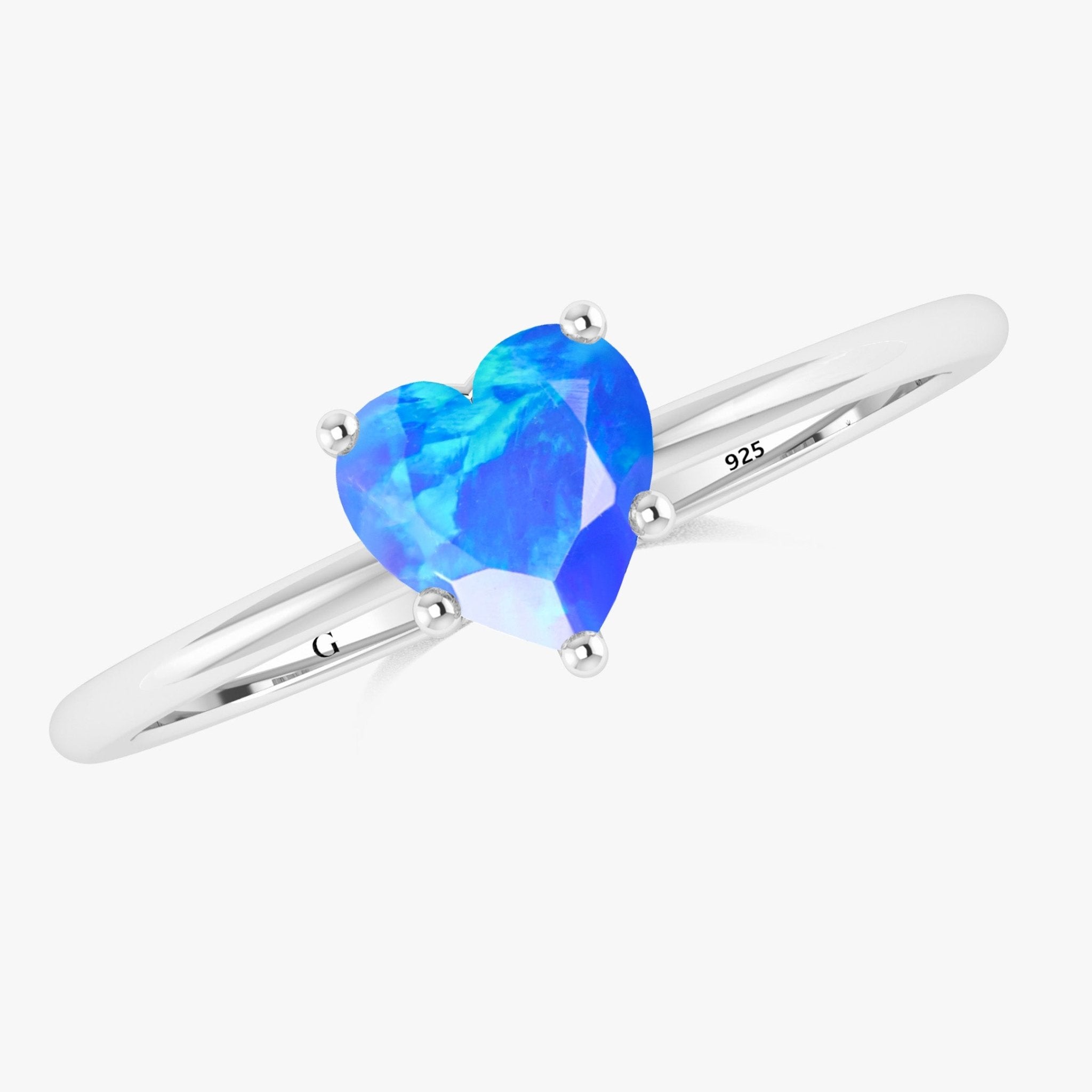 Natural Blue Opal Gemstone Heart Ring in Yellow Gold Filled & 925 Silver - Goodstone Jewels