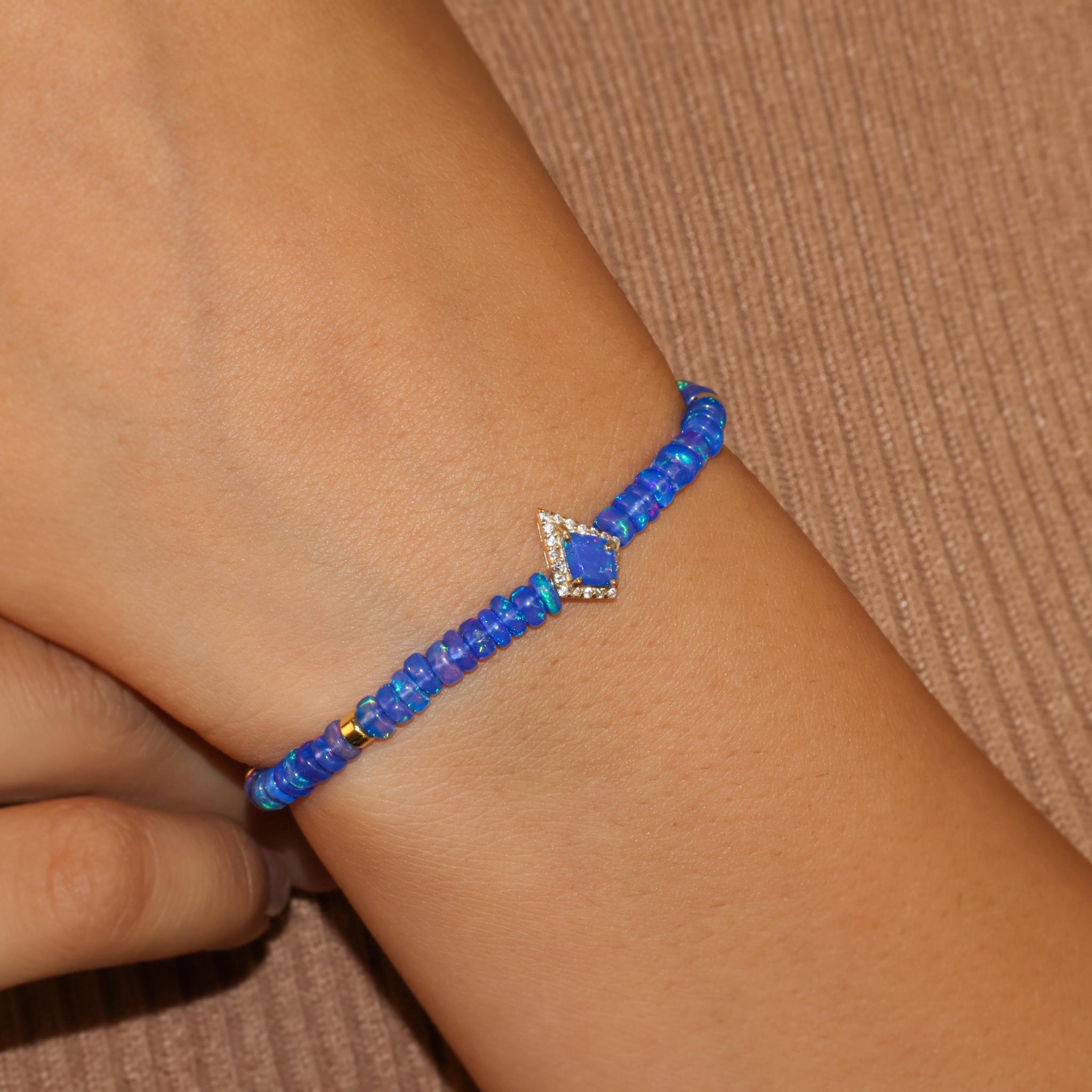 Natural Blue Opal Gemstone Kite Charm Plain Beaded Bracelet - Goodstone Jewels