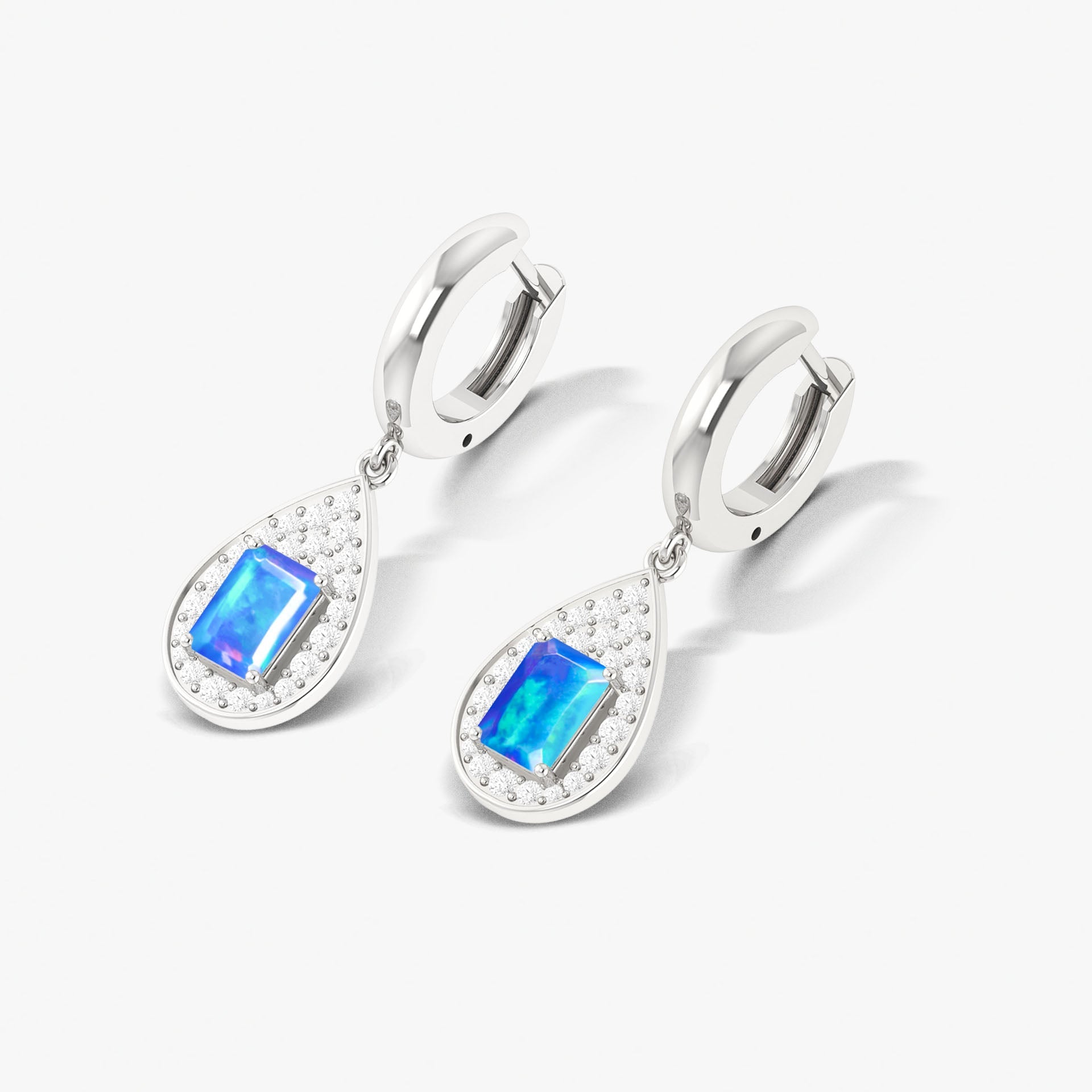Natural Blue Opal Hoop Tear Drop Earrings - Goodstone Jewels
