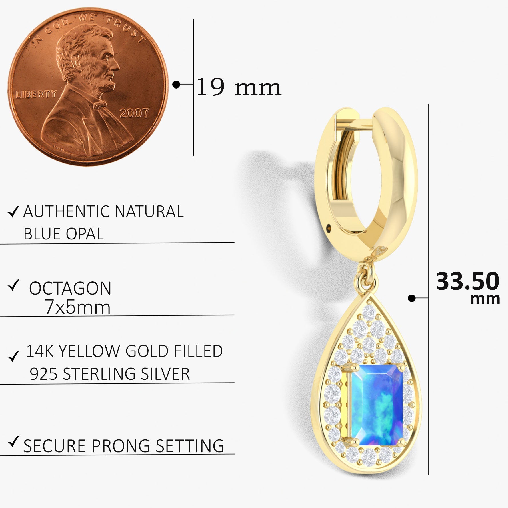 Natural Blue Opal Hoop Tear Drop Earrings - Goodstone Jewels