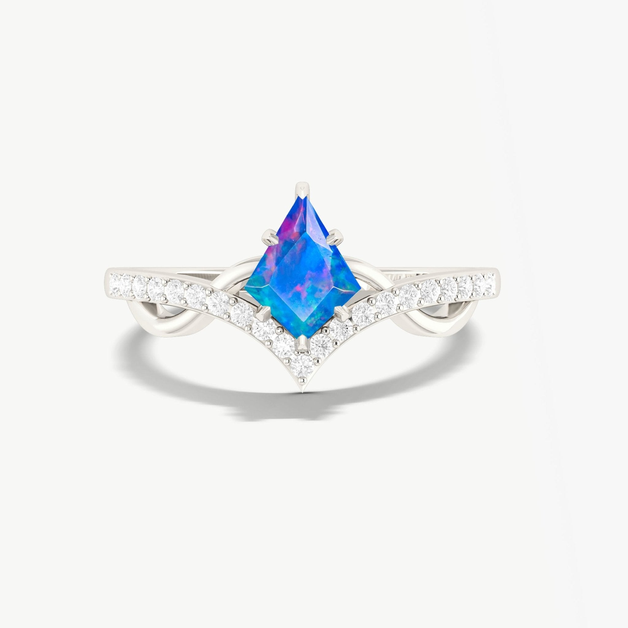 Natural Blue Opal Kite Shape Wishbone Ring - Goodstone Jewels