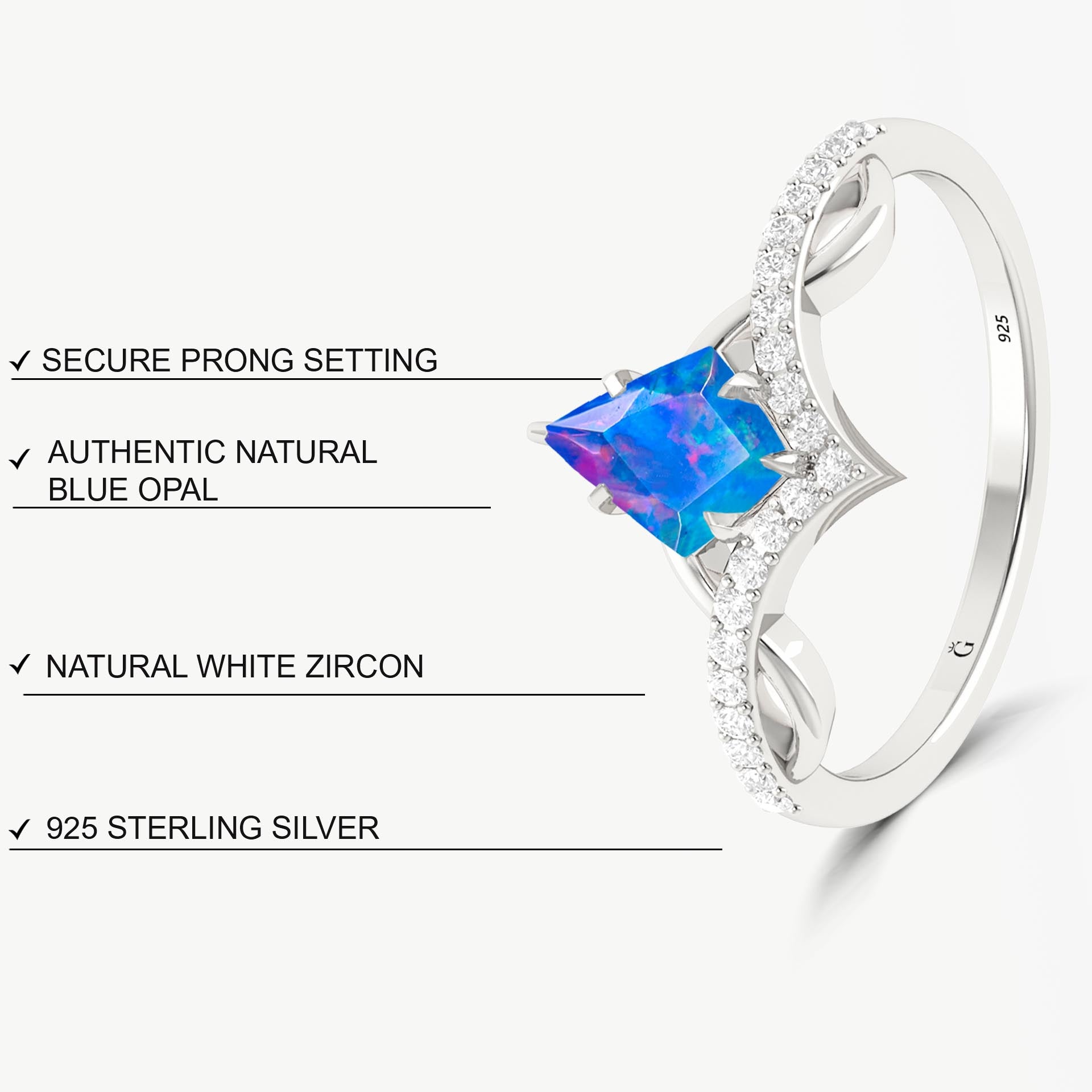 Natural Blue Opal Kite Shape Wishbone Ring - Goodstone Jewels