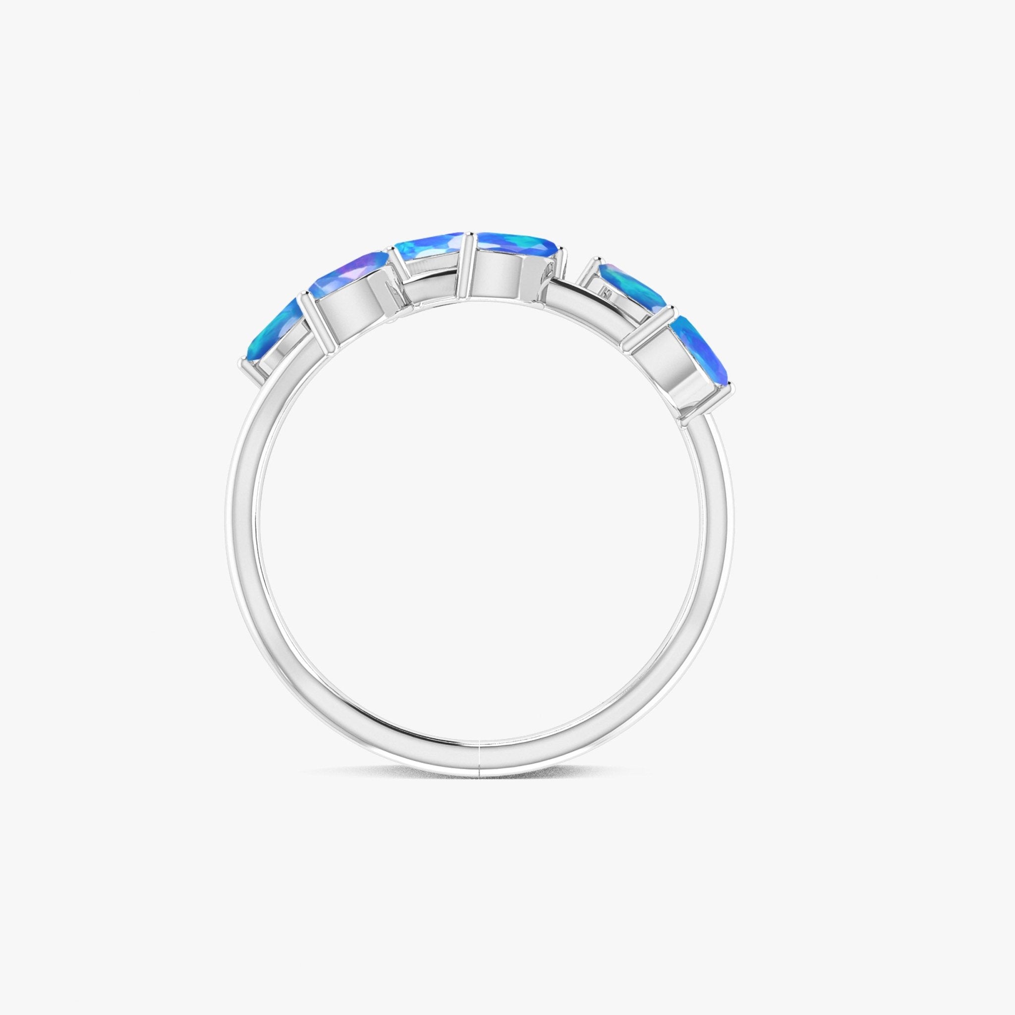 Natural Blue Opal Leaf Style Six Stone Gold Filled & 925 Silver Ring - Goodstone Jewels