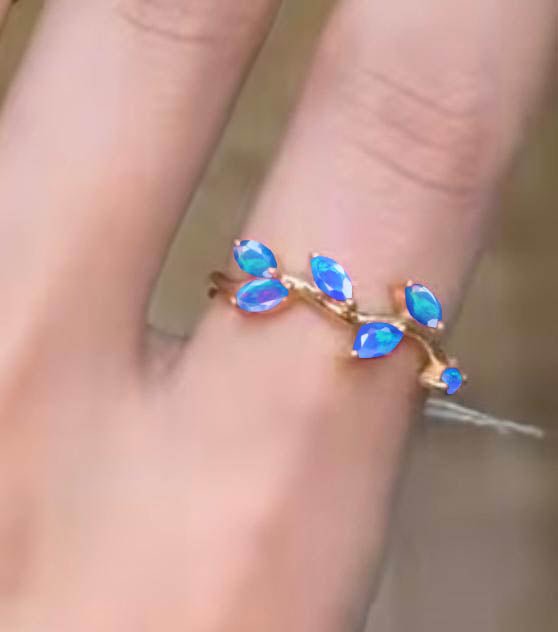 Natural Blue Opal Leaf Style Six Stone Gold Filled & 925 Silver Ring - Goodstone Jewels