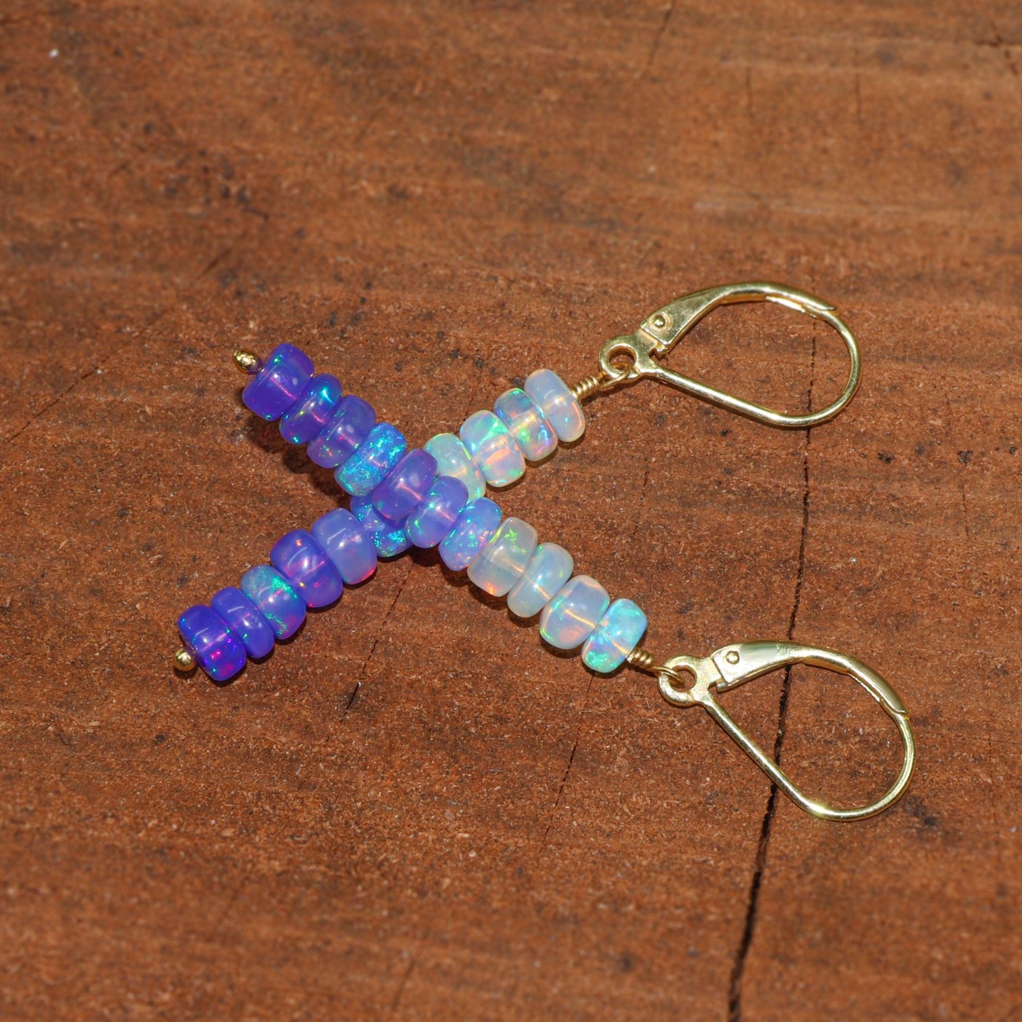 Natural Blue Opal Linear Beaded Dangle Drop Earrings - Goodstone Jewels